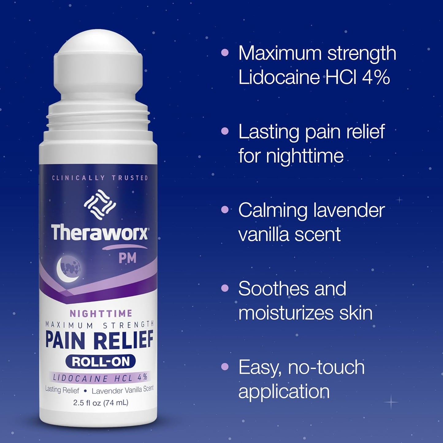 Theraworx Nighttime Maximum Strength Pain Relief Roll-on with Lidocaine – 2.5 oz - 2 Count
