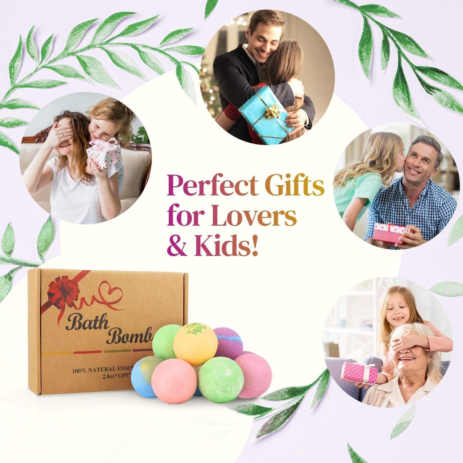 BOENFU Bath Bombs Gift Set 12 Large Natural Essential Oils Bathbombs, Dry Skin Moisturize, Perfect for Bubble Spa Bath, Handmade Birthday Gifts, idea for Her/Him, Wife, Girlfriend