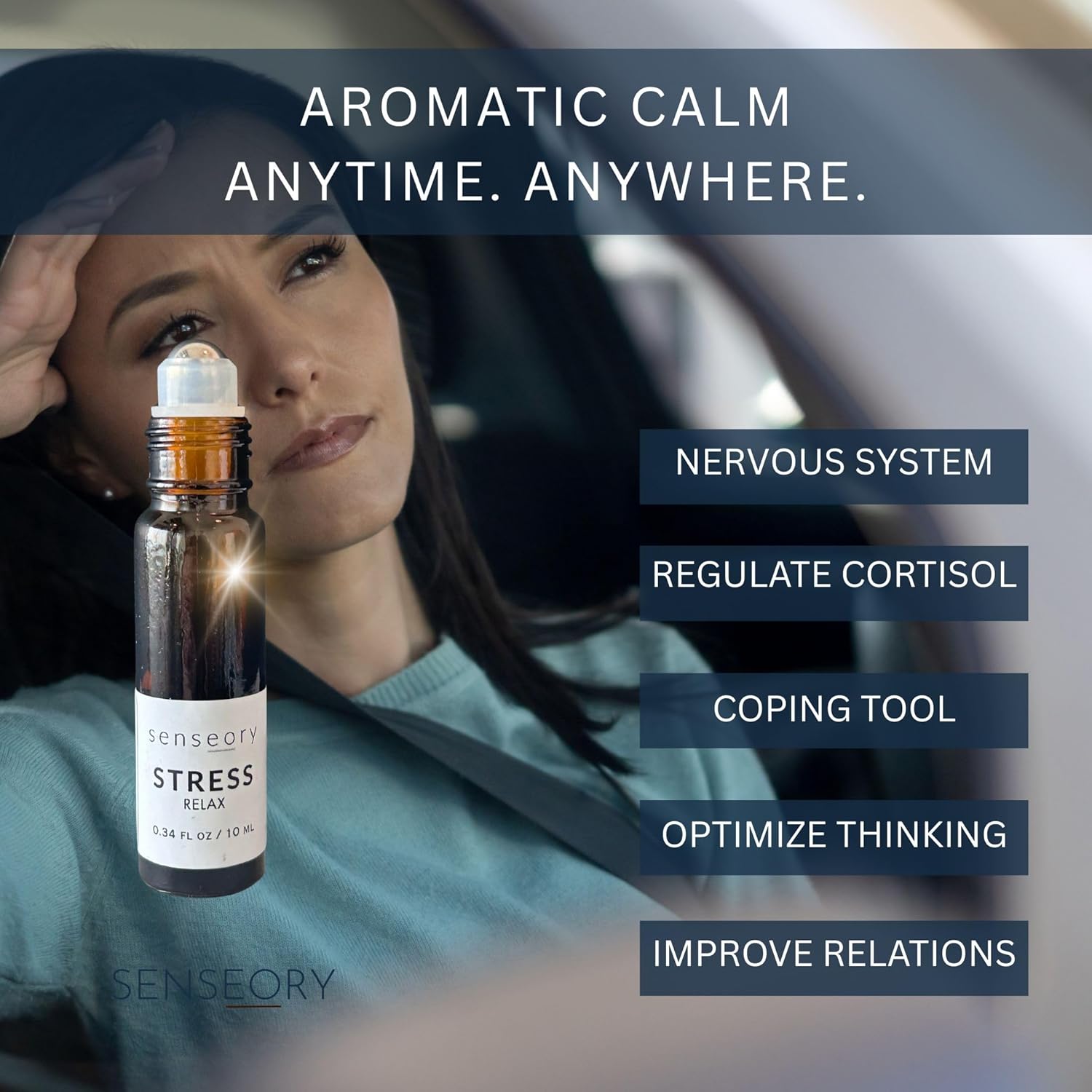 Stress Relax Essential Oil Roll-On – Bergamot, Lemon, Cinnamon Leaf & Amyris Blend – Natural Aromatherapy for Calm, Relaxation & Emotional Balance – 10ml Roll-On