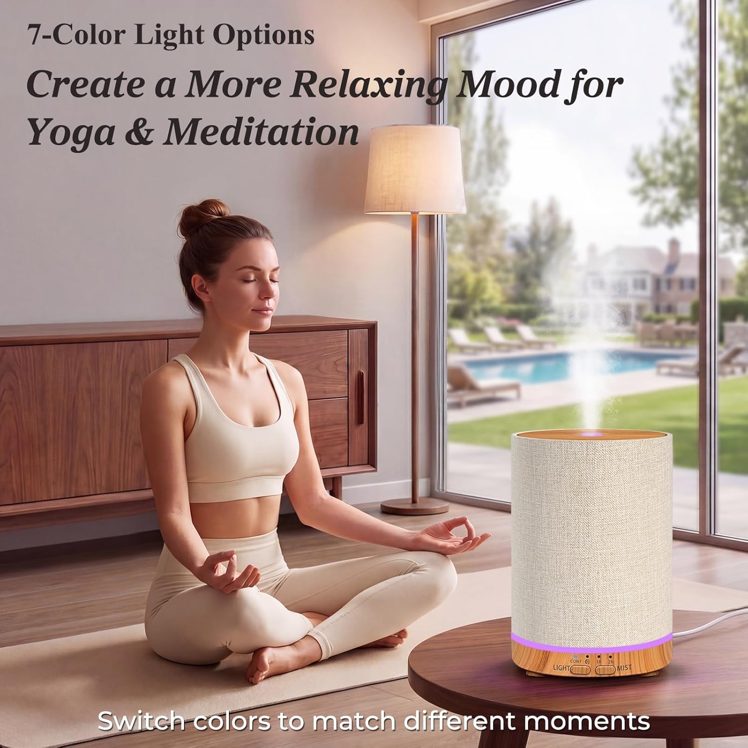 URPOWER 100ML Essential Oil Diffusers for Home with Linen Cover 7 Color Changing Lights, Timer & Auto-Off Scent Diffuser Oil Machine Humidifier Aromatherapy Air Diffusers for Bedroom, Office