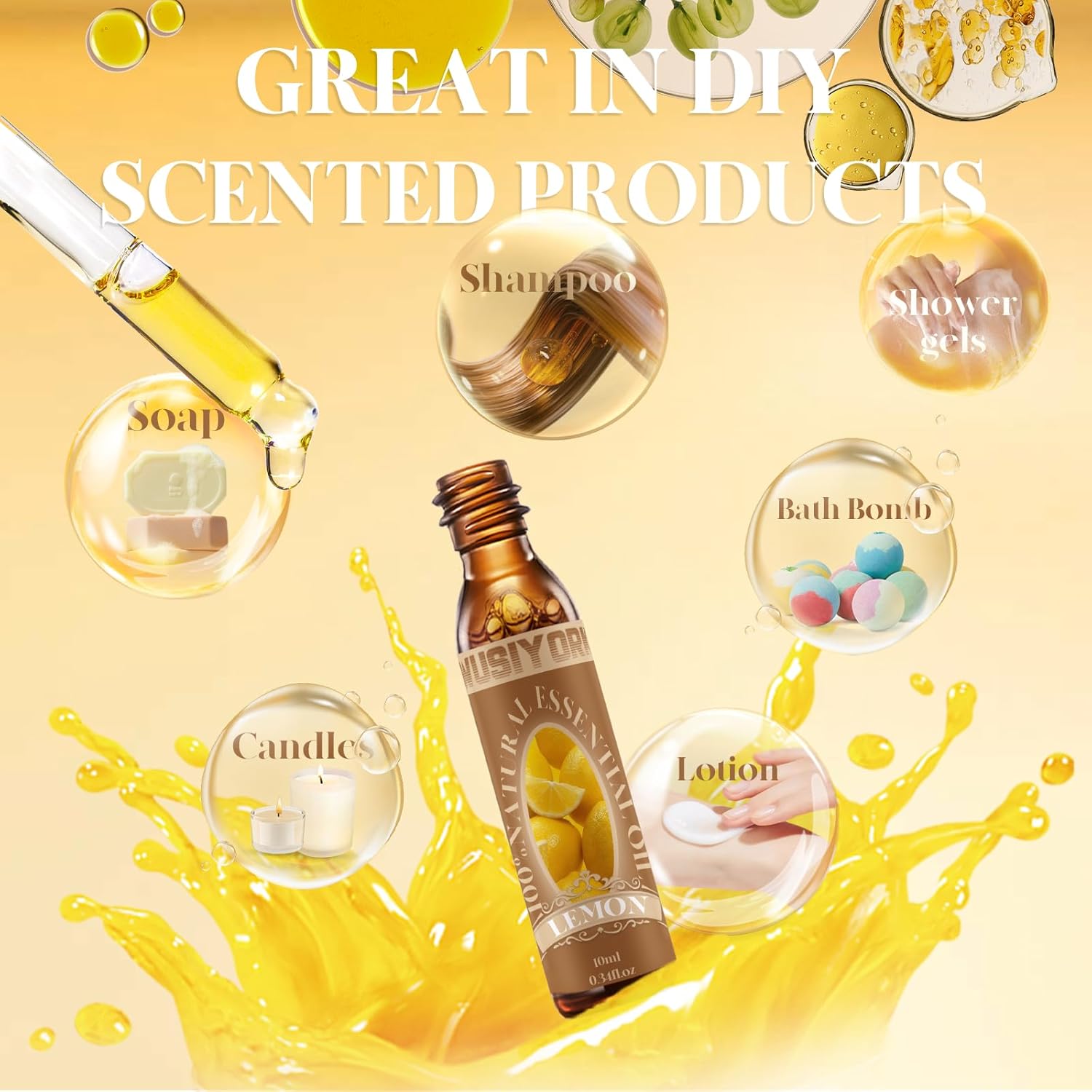 Lemon Essential Oil 10ML - 100% Pure and Natural Therapeutic Grade Oils for Aromatherapy Diffuser - 0.34 Fl Oz/Lemon