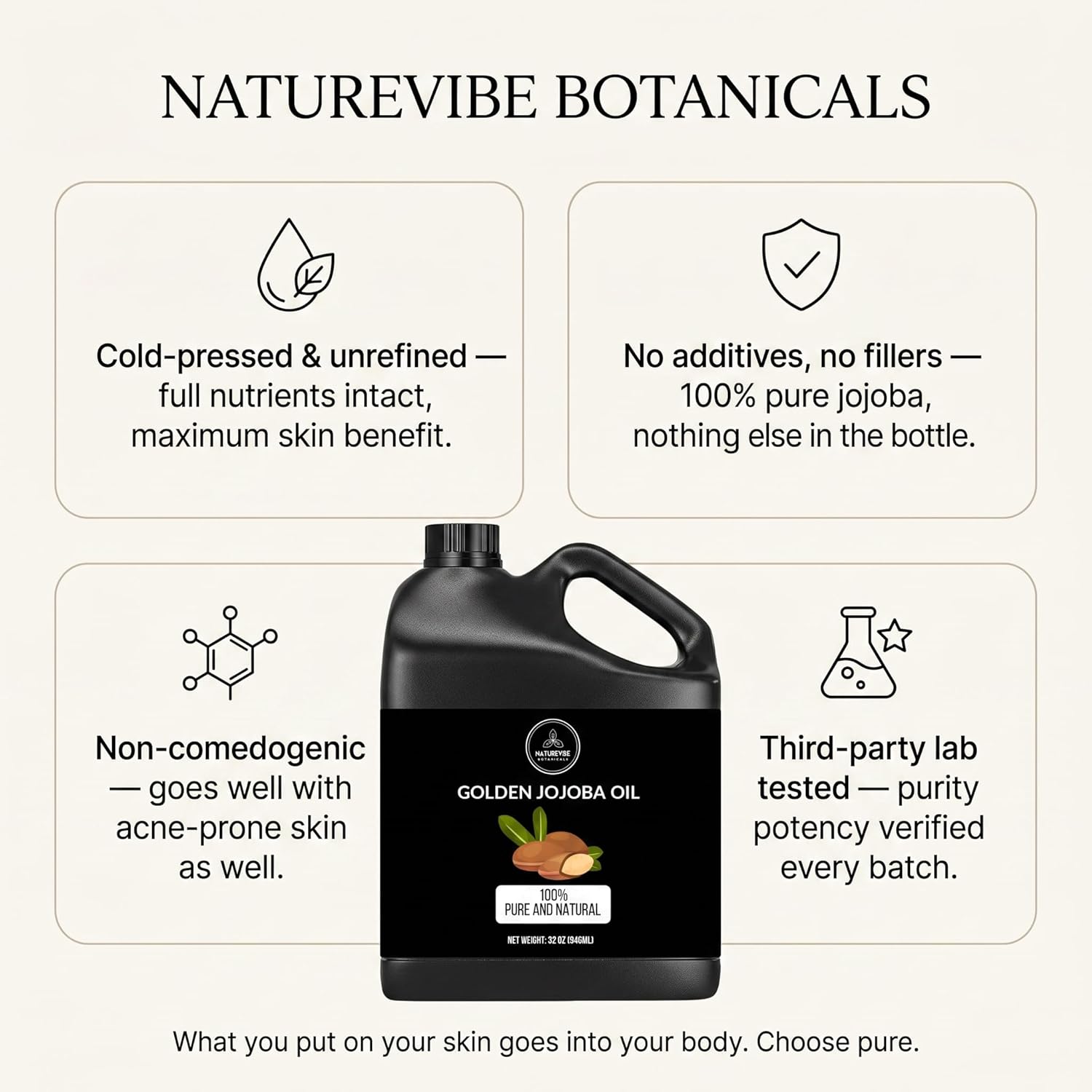 Naturevibe Botanicals Golden Jojoba Oil 32 oz – 100% Pure, Cold-Pressed Moisturizer for Skin & Hair | Antioxidant-Rich, Non-Greasy, Carrier Oil & Daily Hydration