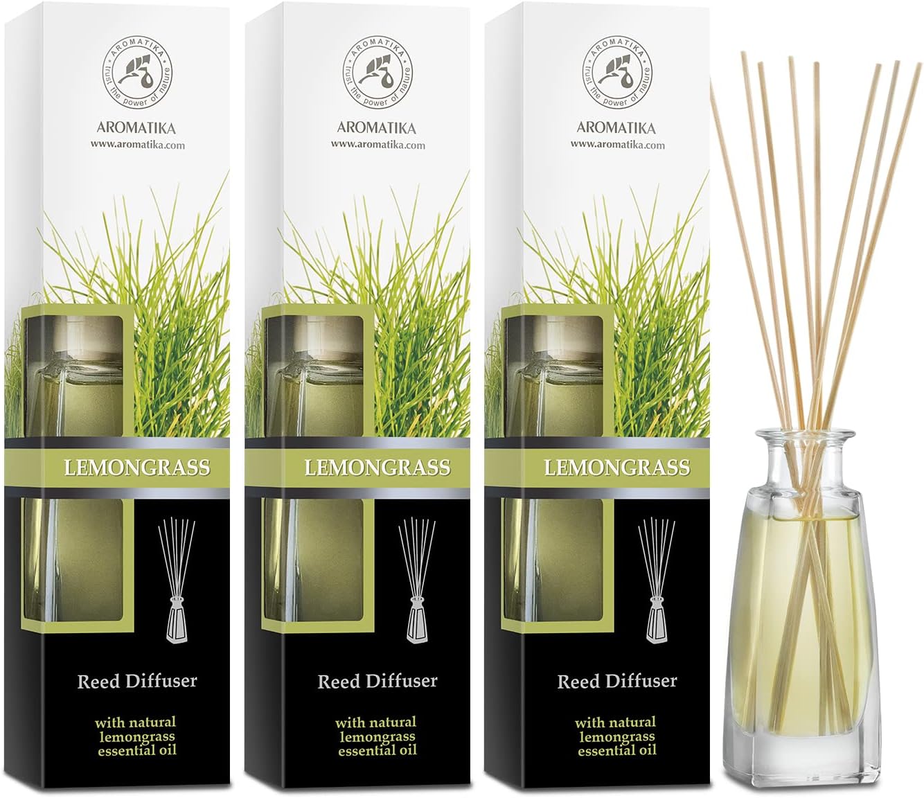 Lemongrass Diffuser - Set 3x3.4 Fl Oz - Fresh & Long Lasting Fragrance - Diffuser with Natural Essential Lemongrass Oil - Good for Aromatherapy - Spa - Home Set wich 3 pc for 100 ml