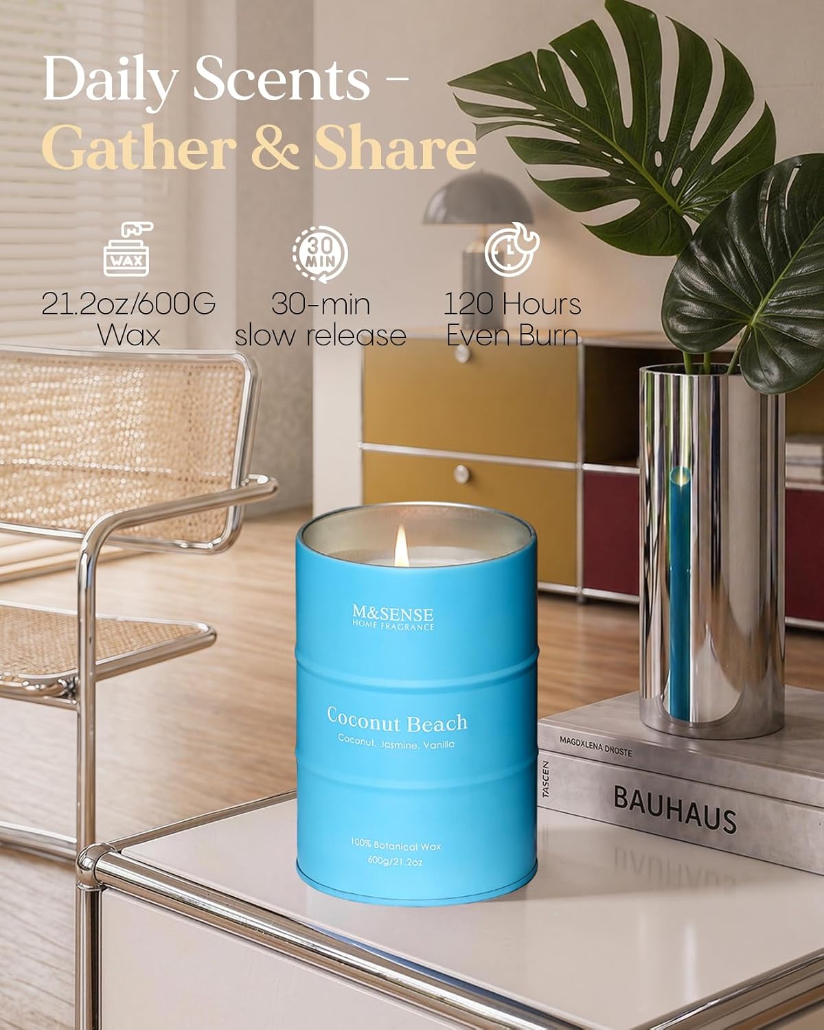 M&SENSE Coconut Beach Scented Candles Large Summer Candle, Natural Soy Candles 21.2oz Beach Candle,Aromatherapy Candle for Stress Relief Meditation Relaxing