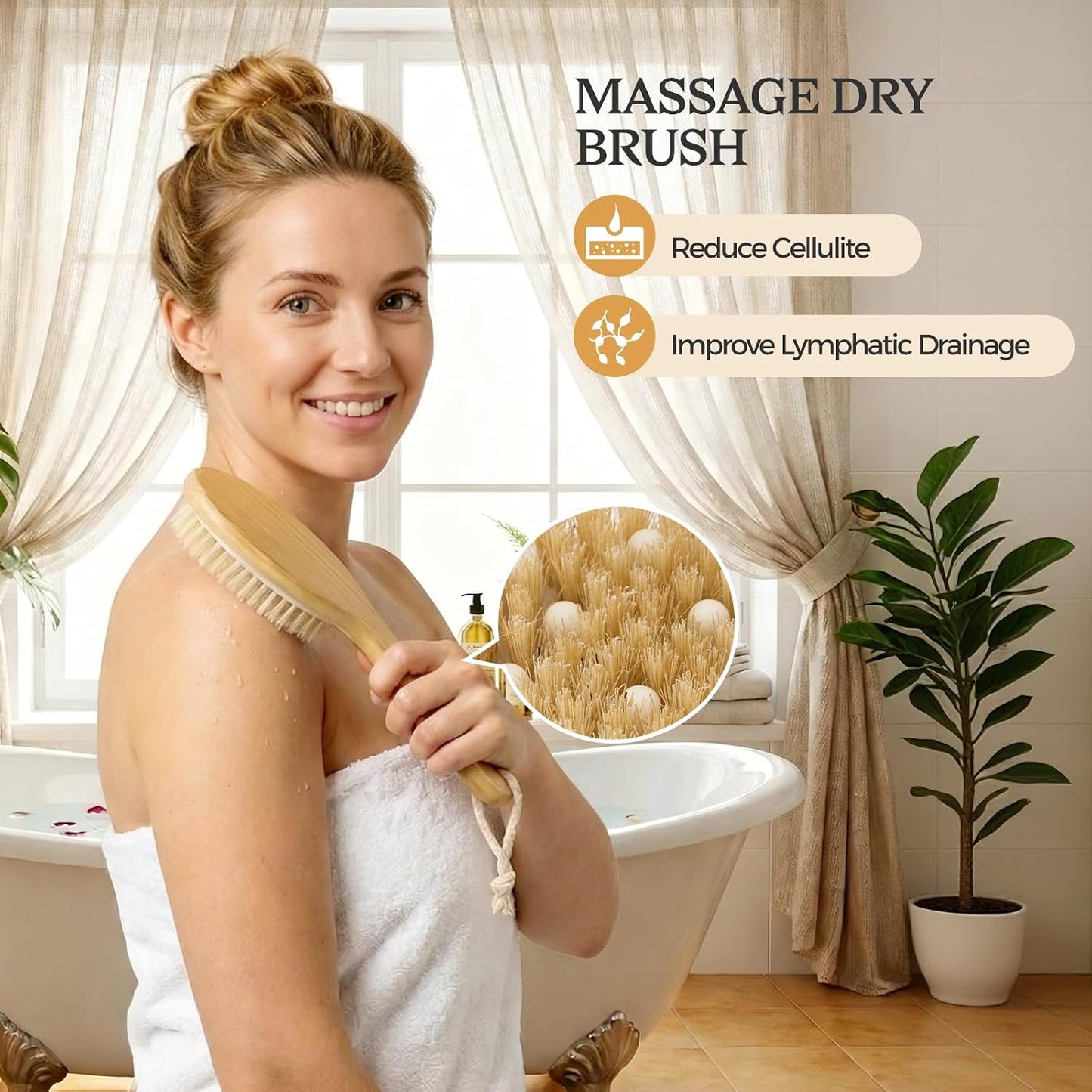 4 Packs Dry Brushing Body Brush Set for Lymphatic Drainage and Cellulite Massager, Long Handle Dry Brush for Body, Natural Boar Bristle Dry Body Brush Exfoliator