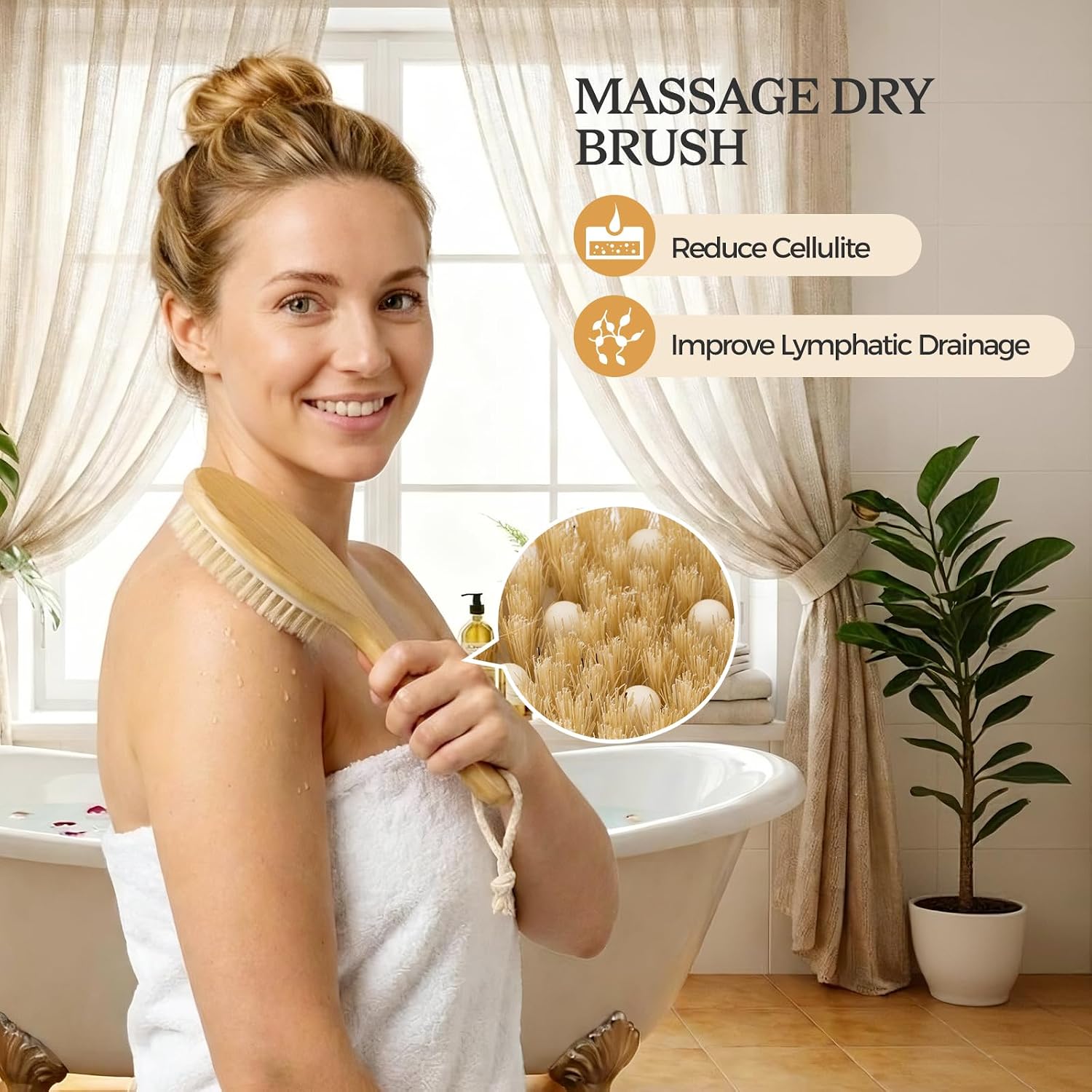 4 Packs Dry Brushing Body Brush Set for Lymphatic Drainage and Cellulite Massager, Long Handle Dry Brush for Body, Natural Boar Bristle Dry Body Brush Exfoliator