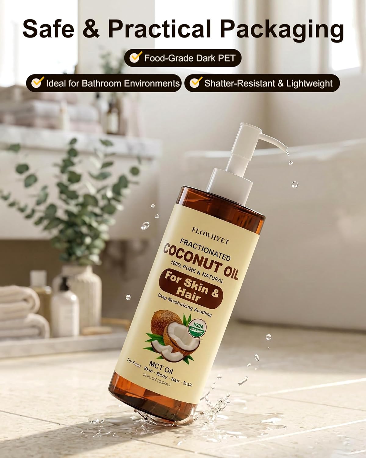 Organic Fractionated MCT Coconut Oil, 32 Fl Oz (2 x 16 Fl Oz), USDA Certified, 100% Pure & Natural Liquid Coconut Oil for Skin, Face, Body, Hair & Scalp, Lightweight Carrier Oil, Massage Oil