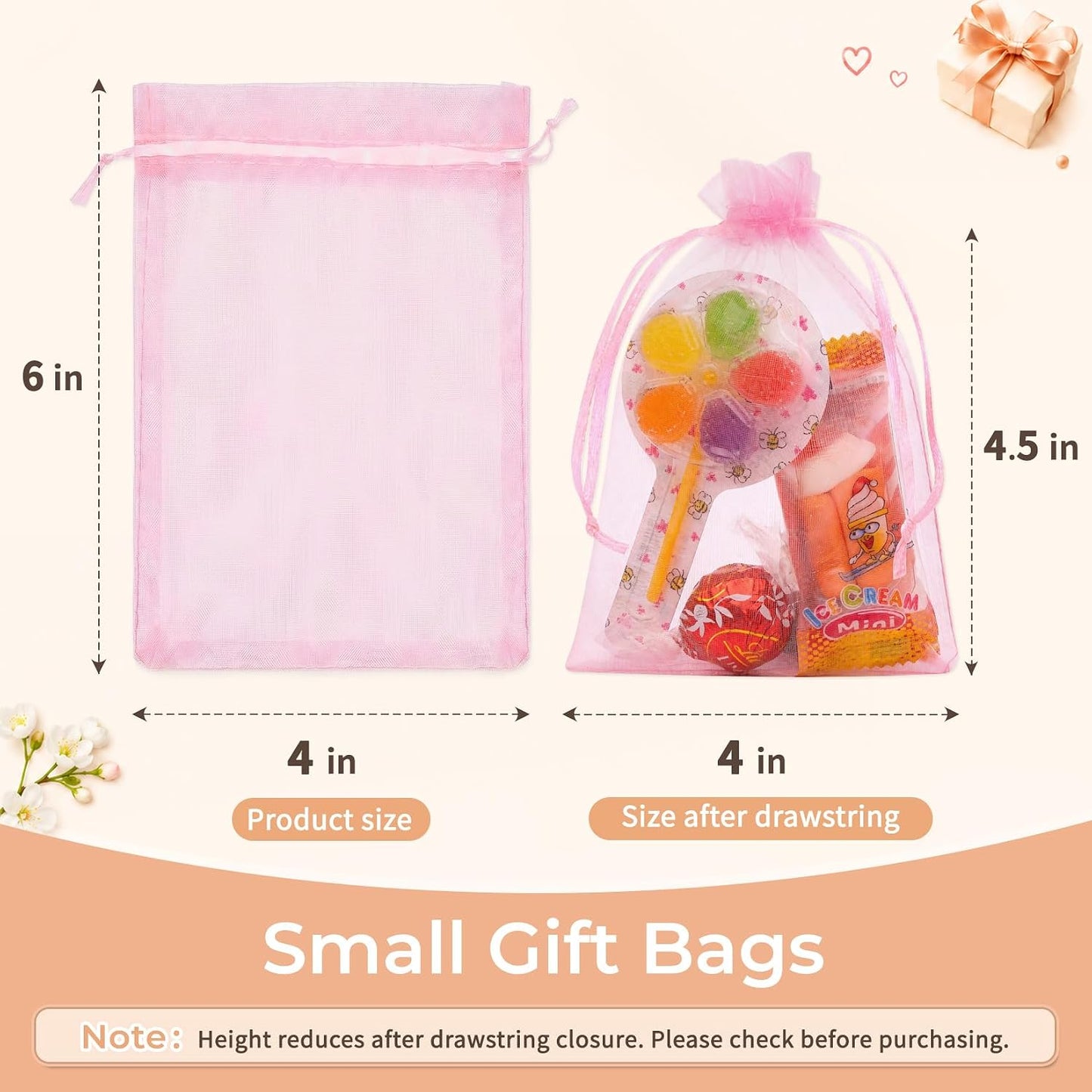50PCS Purple Organza Bags 4x6, Small Gift Bags Mini Organza Sachet Potpourri Bag Jewelry Bag Drawstring for Birthday Wedding Graduation Treat Party Favors Gifts Wrapping Supplies