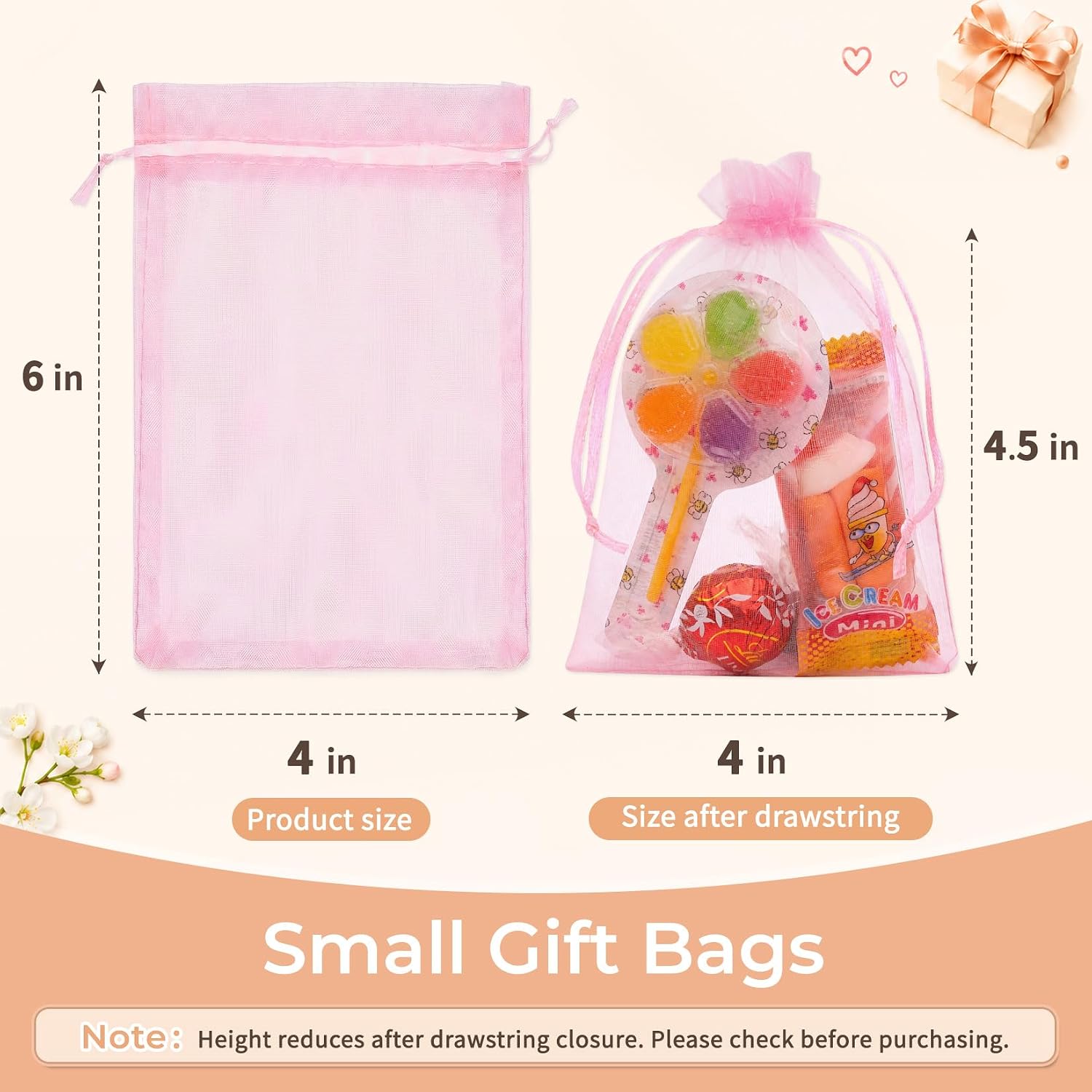 50PCS Purple Organza Bags 4x6, Small Gift Bags Mini Organza Sachet Potpourri Bag Jewelry Bag Drawstring for Birthday Wedding Graduation Treat Party Favors Gifts Wrapping Supplies