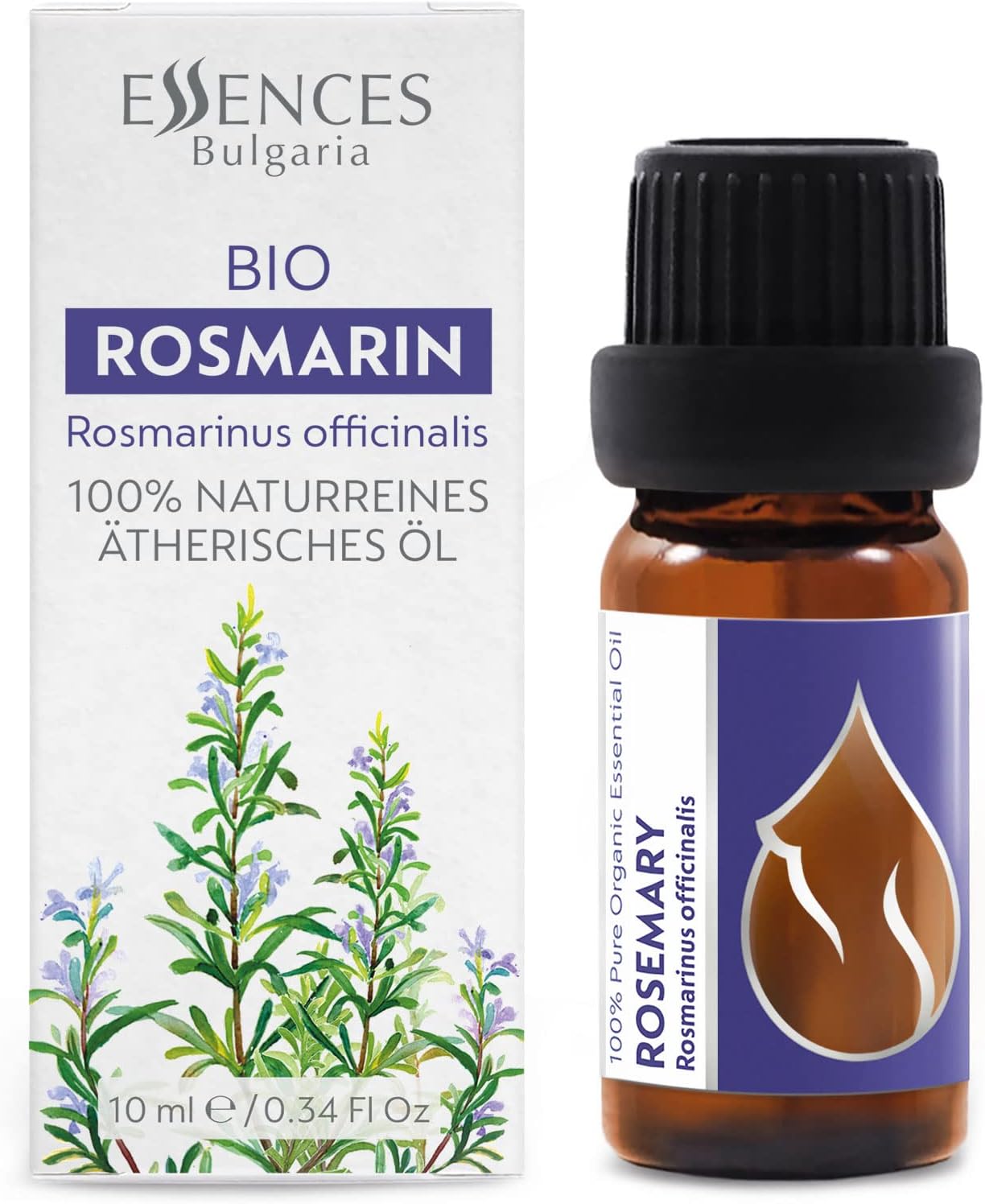 Essences Bulgaria Organic Rosemary Essential Oil 1/3 Fl Oz | 10ml | Rosmarinus officinalis | 100% Pure and Natural | Undiluted | Therapeutic Grade | Family Owned Farm | Steam-Distilled | Non-GMO