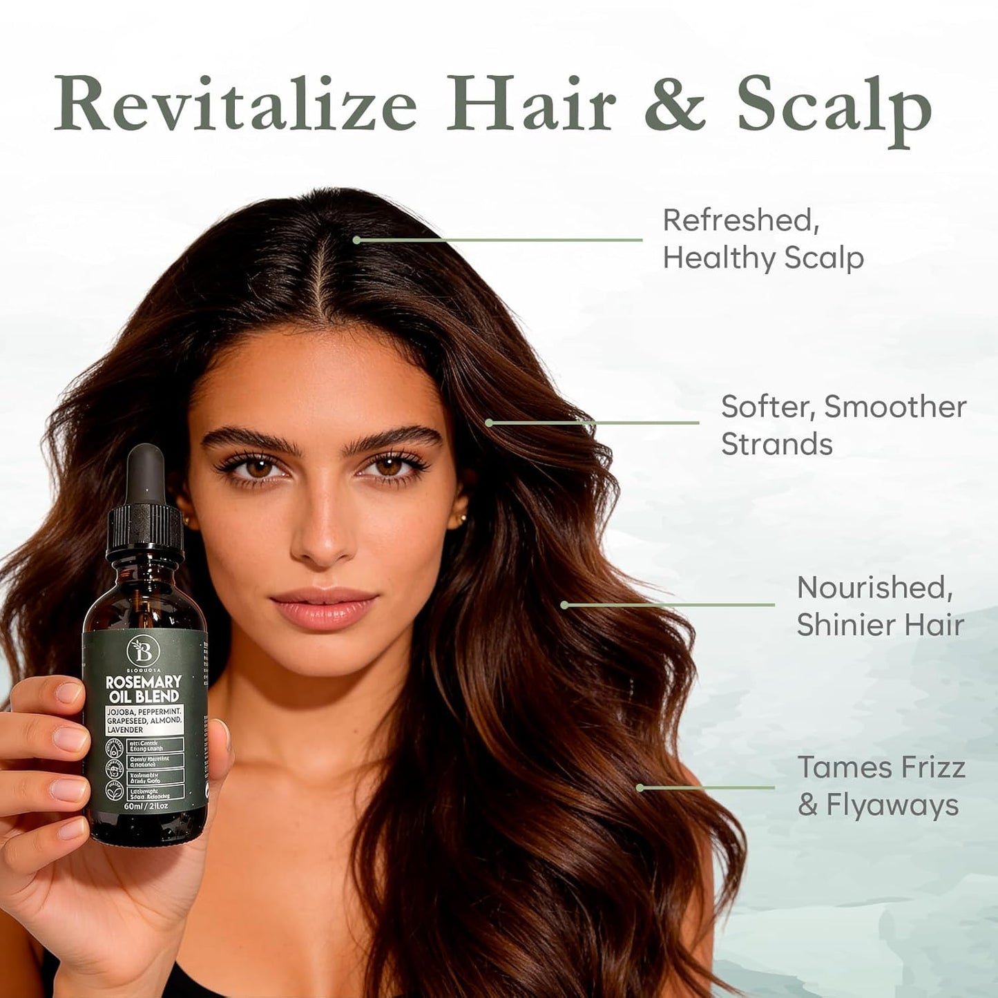 Rosemary Oil for Hair Growth Blend with Almond, Peppermint, Lavender & Jojoba Oil for Hair, Lightweight Consistency, For Growth, Strengthening & Scalp Care (60ml / 2fl oz)