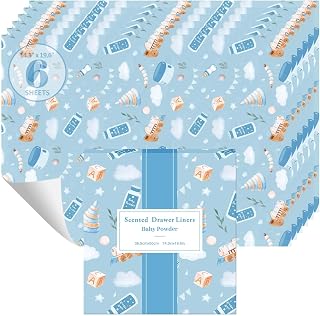 STRN Drawer Liners for Dresser, Baby Powder Scented Fragrant Drawer Liner 6 Sheets, Non-Adhesive Drawer Paper Liner for Bedroom Shelf Closet, Shoe Chest