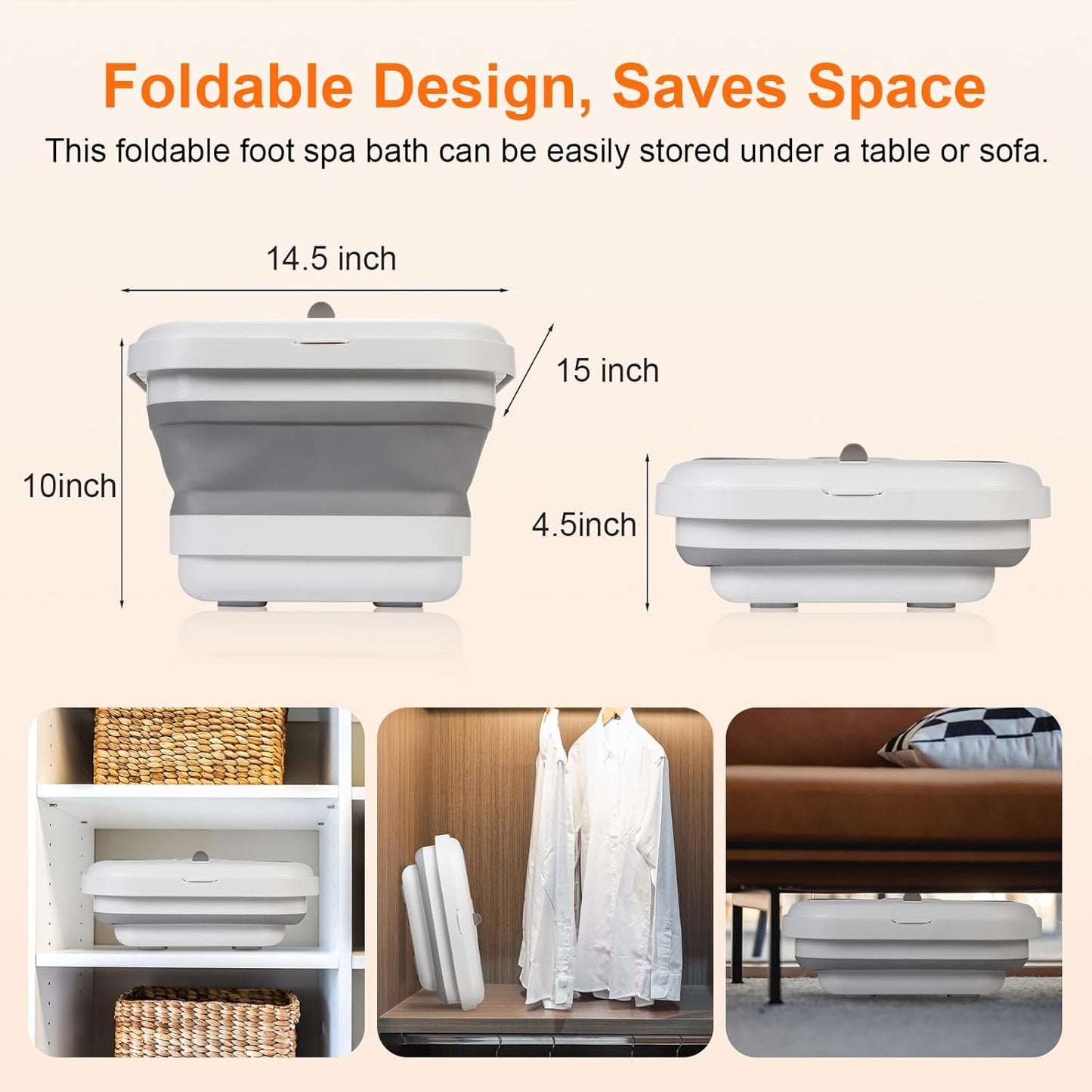 Collapsible Foot Spa Bath Massager with Heat, Bubble, Foot Soaking Tub with Handles, Foot Pedicure Kit, Temperature Control, Massage Rollers, Collapsible Bucket for Cleaning