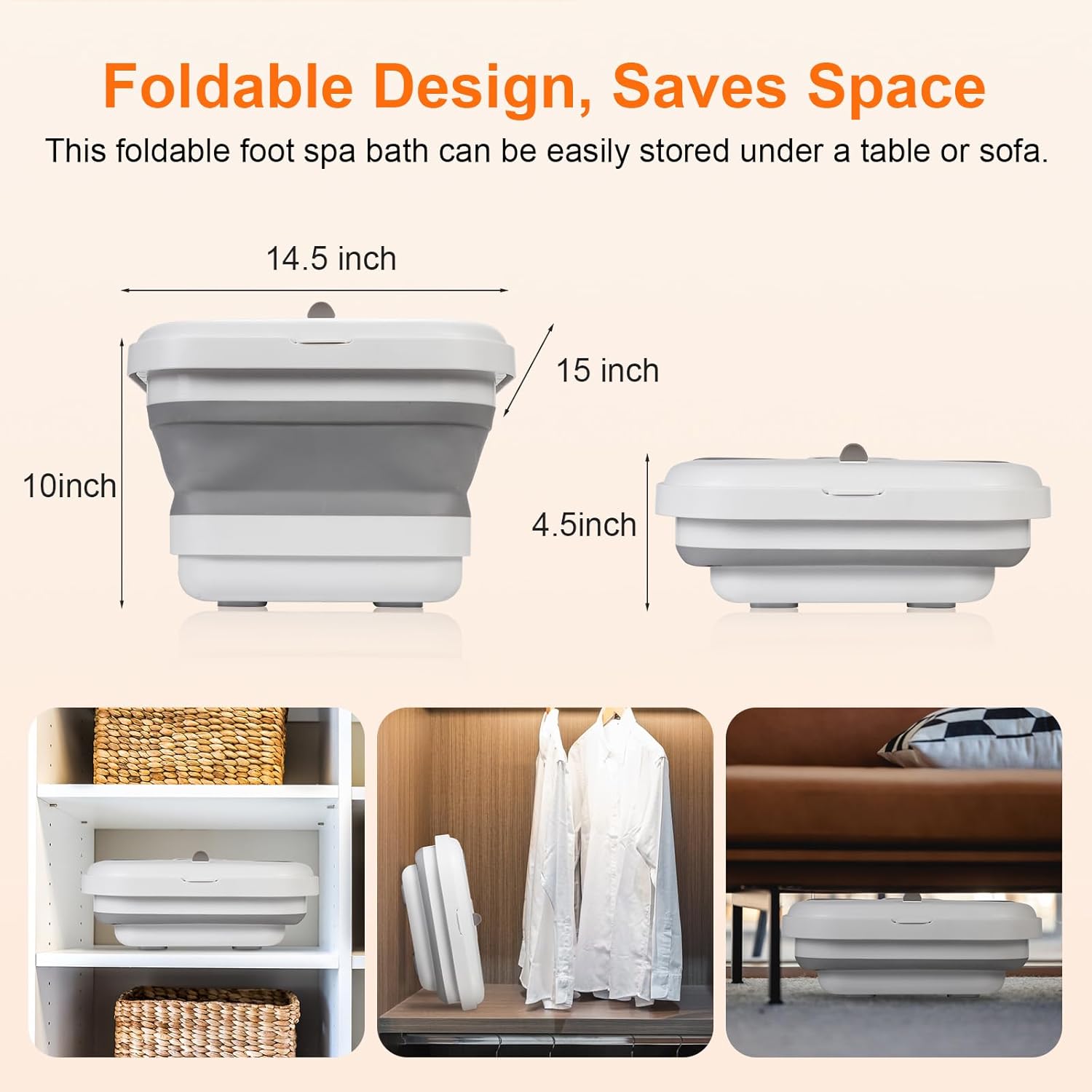 Collapsible Foot Spa Bath Massager with Heat, Bubble, Foot Soaking Tub with Handles, Foot Pedicure Kit, Temperature Control, Massage Rollers, Collapsible Bucket for Cleaning