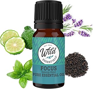 Wild Essentials Focus 100% Pure Essential Oil Synergy Blend 10ml, Therapeutic Grade Concentration Formula for Mental Clarity, Study, Work, Test, Interview, Attention Made in The USA