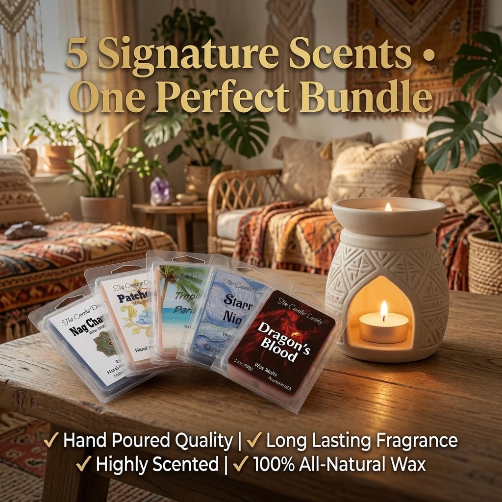 "Free Spirit Bundle" Combo Set Of Five Scented Wax Melt Cubes - Nag Champa, Patchouli, Starry Night, Tropical Paradise, Dragon's Blood Great Gift for Him Her Hippie Soul BFF Best Friend