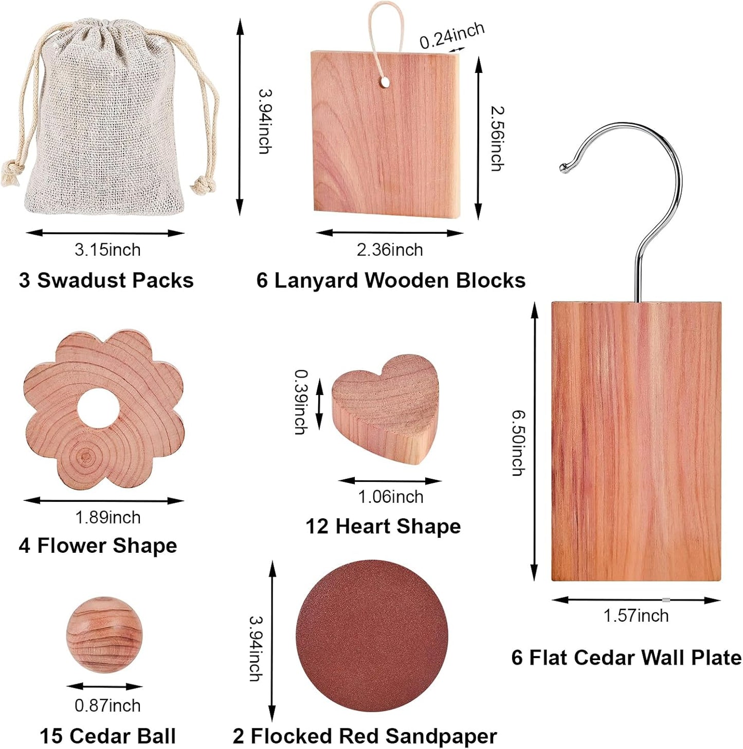 Tigvio 48-Pc Cedar Blocks for Clothes Storage: Blocks, Planks, Hooks, Rings, Balls, & Sachets for Closet, Drawer, Bookshelf & Shoe Protection - Natural Cedar Scent (Pack of 48)