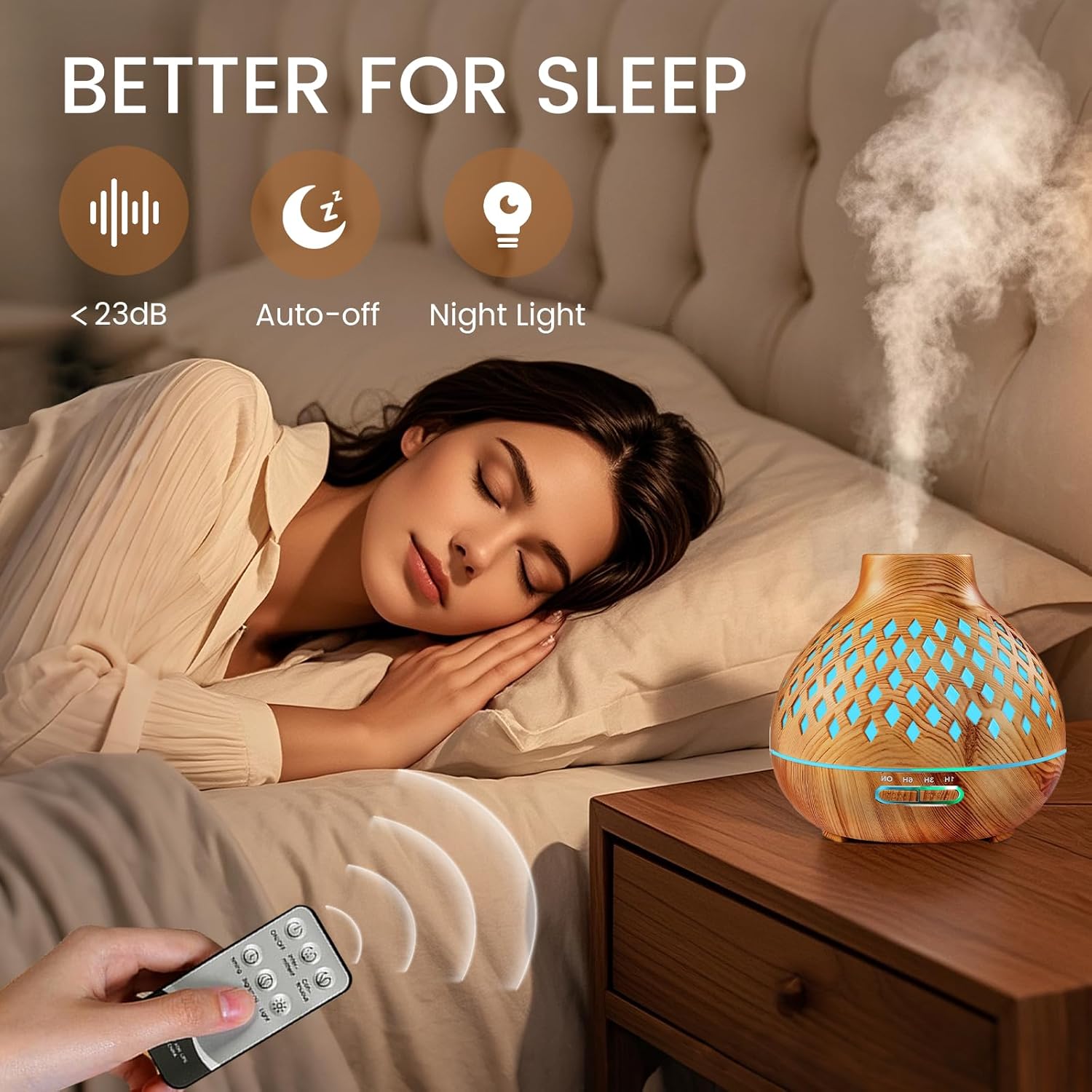 Aeshory Essential Oil Diffuser & 12 Essential Oils Set, 550ML Aromatherapy Diffuser for Home, Ultrasonic Cool Mist Humidifier with Remote Control 4 Timer 7 Color LED Light, Waterless Auto Off, Light