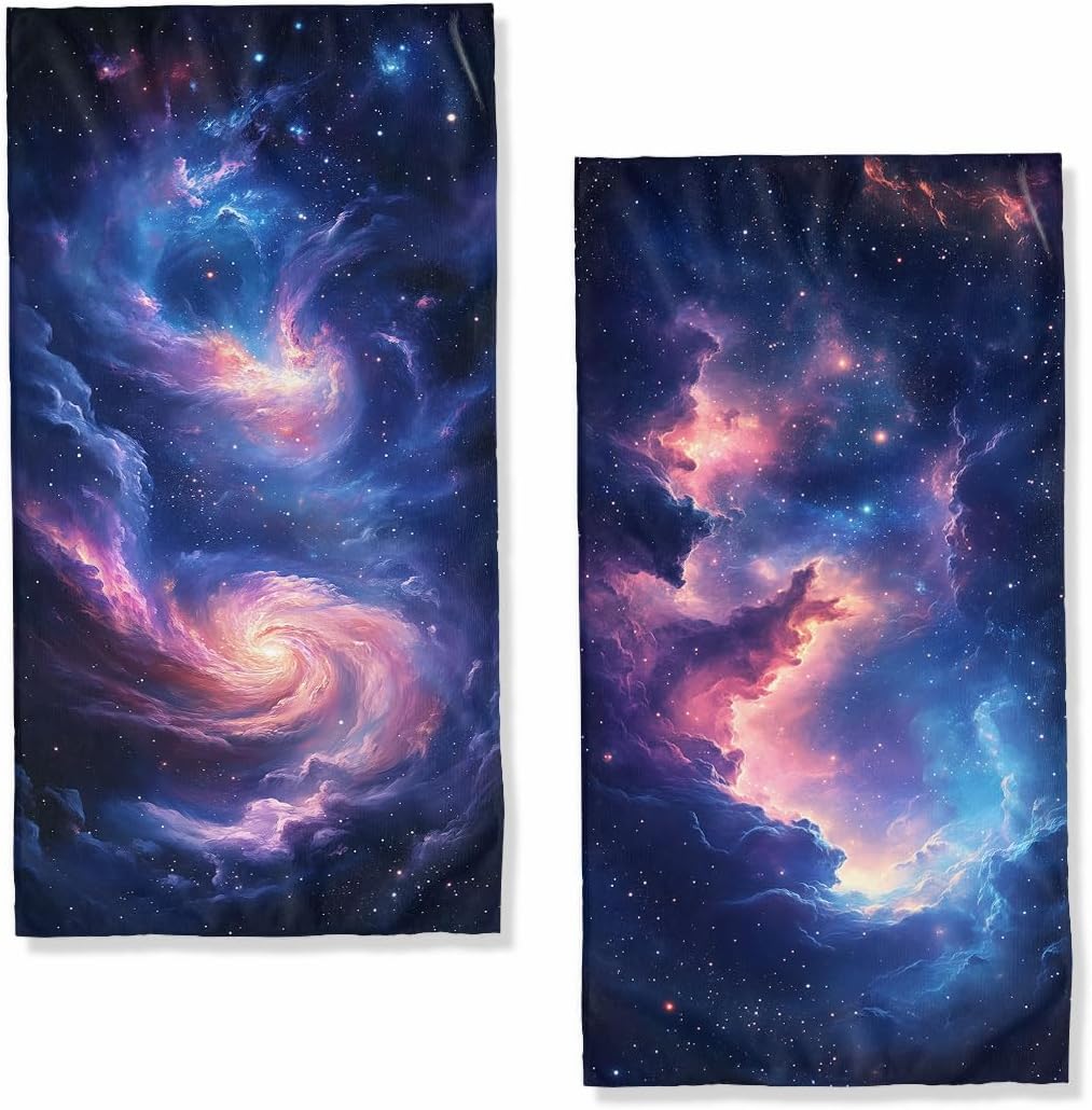 Galaxy Bath Hand Towels Set of 2 Absorbent Nebula Space Universe Purple Vortex Decorative Hand Towels Set for Bathroom Gym Hotel Spa Bathroom Hand Towels Gifts for Women Man 14x28 Inch