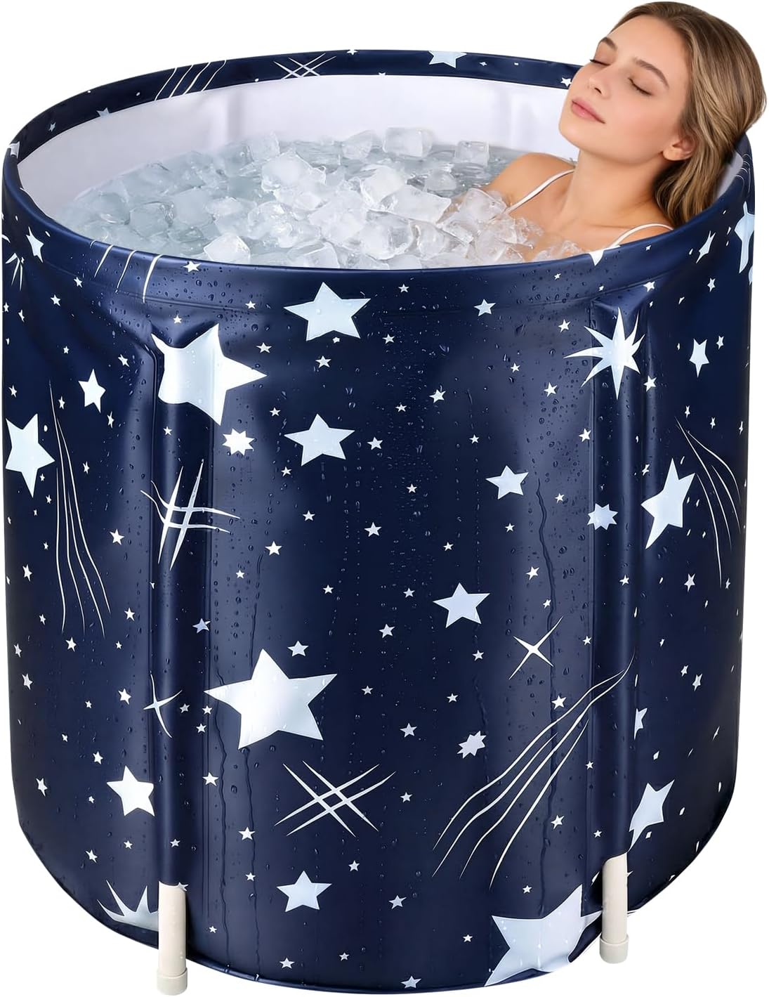 Portable Foldable Bathtub, Collapsible Adult Bath Tub for Hot SPA and Ice Bath, Space-Saving Storage, Durable PVC Material (Starry Sky B, 27inch)