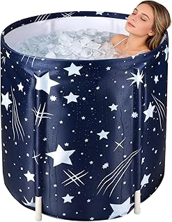 Portable Foldable Bathtub, Collapsible Adult Bath Tub for Hot SPA and Ice Bath, Space-Saving Storage, Durable PVC Material (Starry Sky B, 27inch)