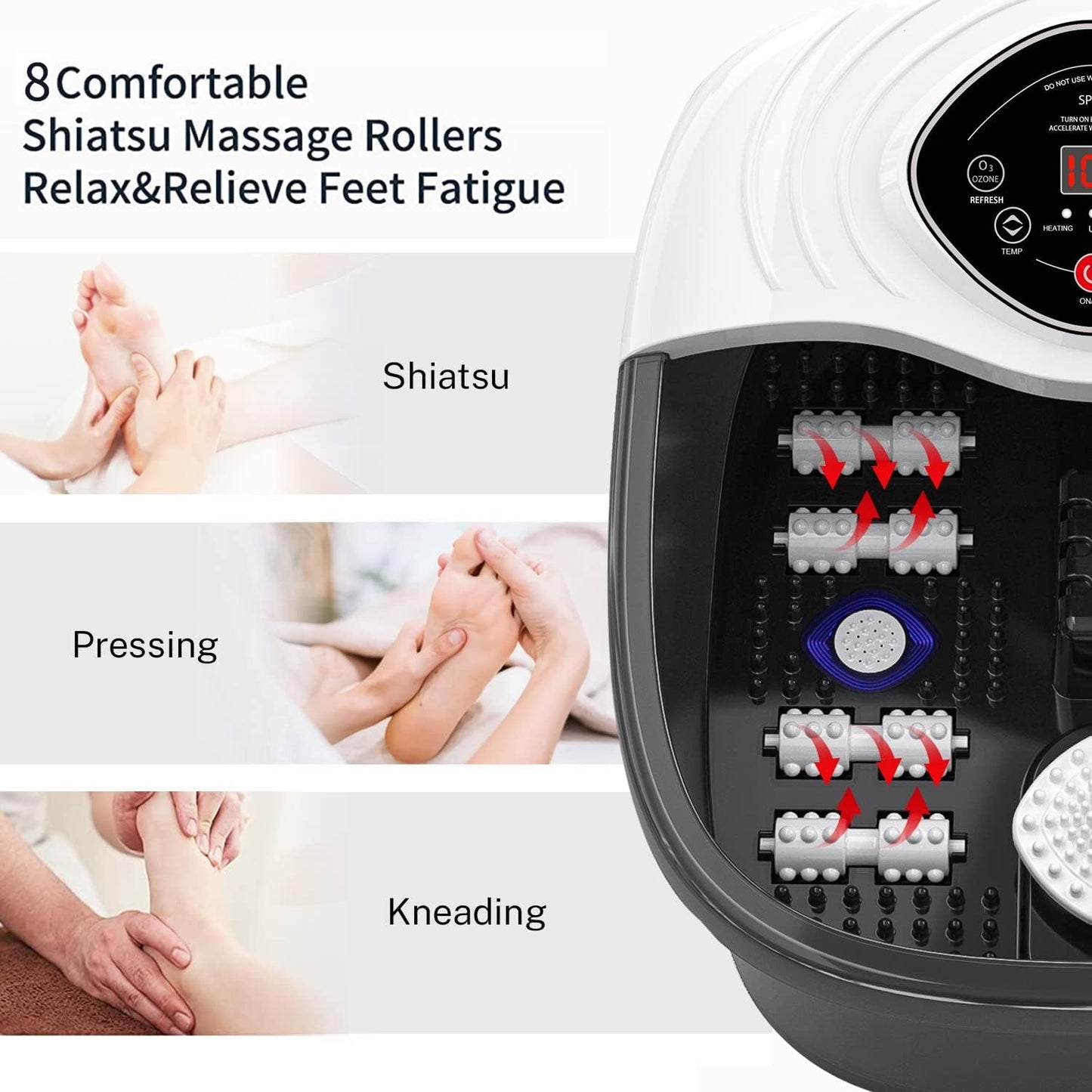 closewave Foot Spa Bath Massager with Heat, UV Ozone & Oxygen Bubbles,Shiatsu Rollers Epsom Salt Temperature Control, Relieves Stress and Feet Pain - Home Pedicure Soaking Tub Gift for Women/Men