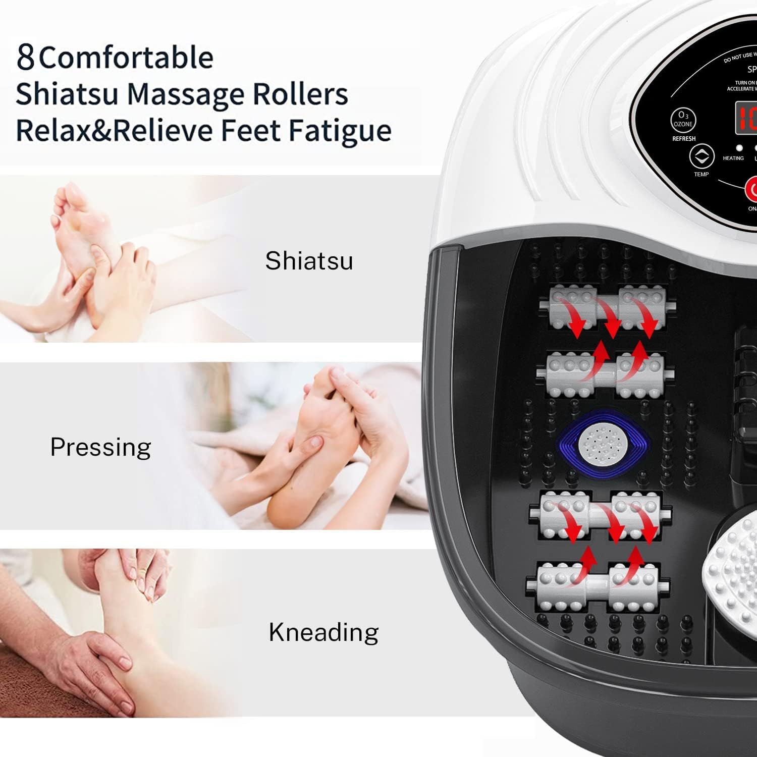 closewave Foot Spa Bath Massager with Heat, UV Ozone & Oxygen Bubbles,Shiatsu Rollers Epsom Salt Temperature Control, Relieves Stress and Feet Pain - Home Pedicure Soaking Tub Gift for Women/Men
