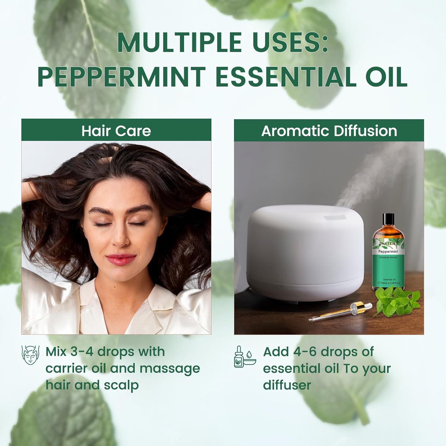 PHATOIL Peppermint Essential Oil, Huge 3.38 Fl Oz Pure and Natural, Premium Grade Essential Oil for Diffuser and Aromatherapy