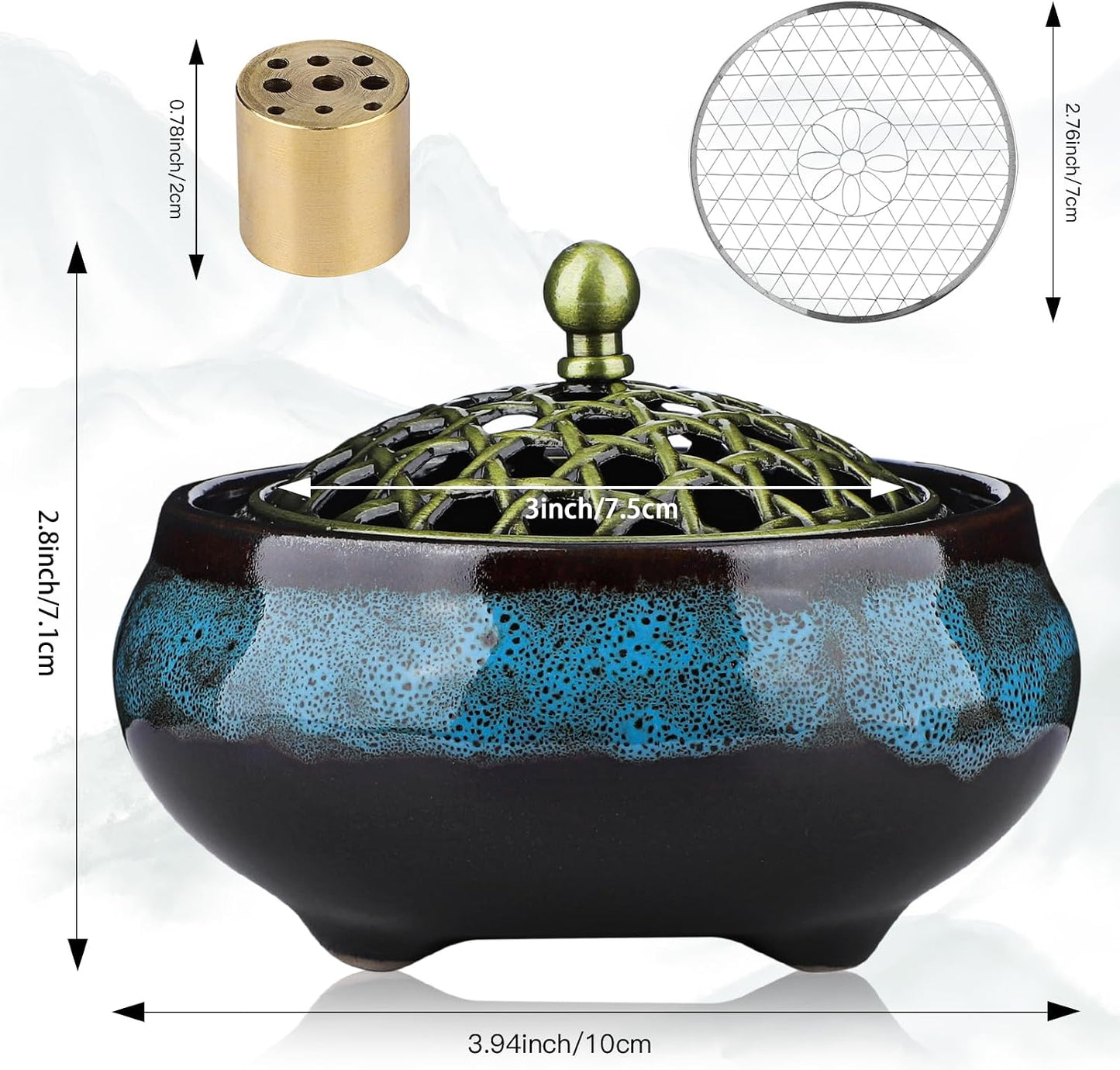 Incense Holder, Ceramic Incense Burner, Spiritual Gift, Durable & Elegant Design for Yoga, Altar, or Relaxation,Large Capacity Incense ash Catcher. (Fambe Blue)