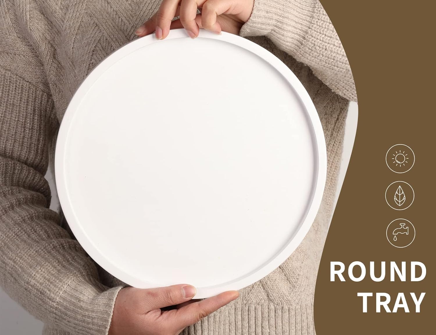 Pink Round Wood Decorative for Home Decor,Wooden Serving,Candle,Perfume Tray,Coffee Table Trays (11.5 inch, White)