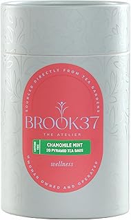 Brook37 Chamomile Mint Herbal Tea - Caffeine Free, Herbal Wellness Tea with Chamomile, Lavender, Rose and Spearmint - Plant-Based Pyramid Sachets, Floral Mint Blend, Gourmet Gift for Tea Lovers