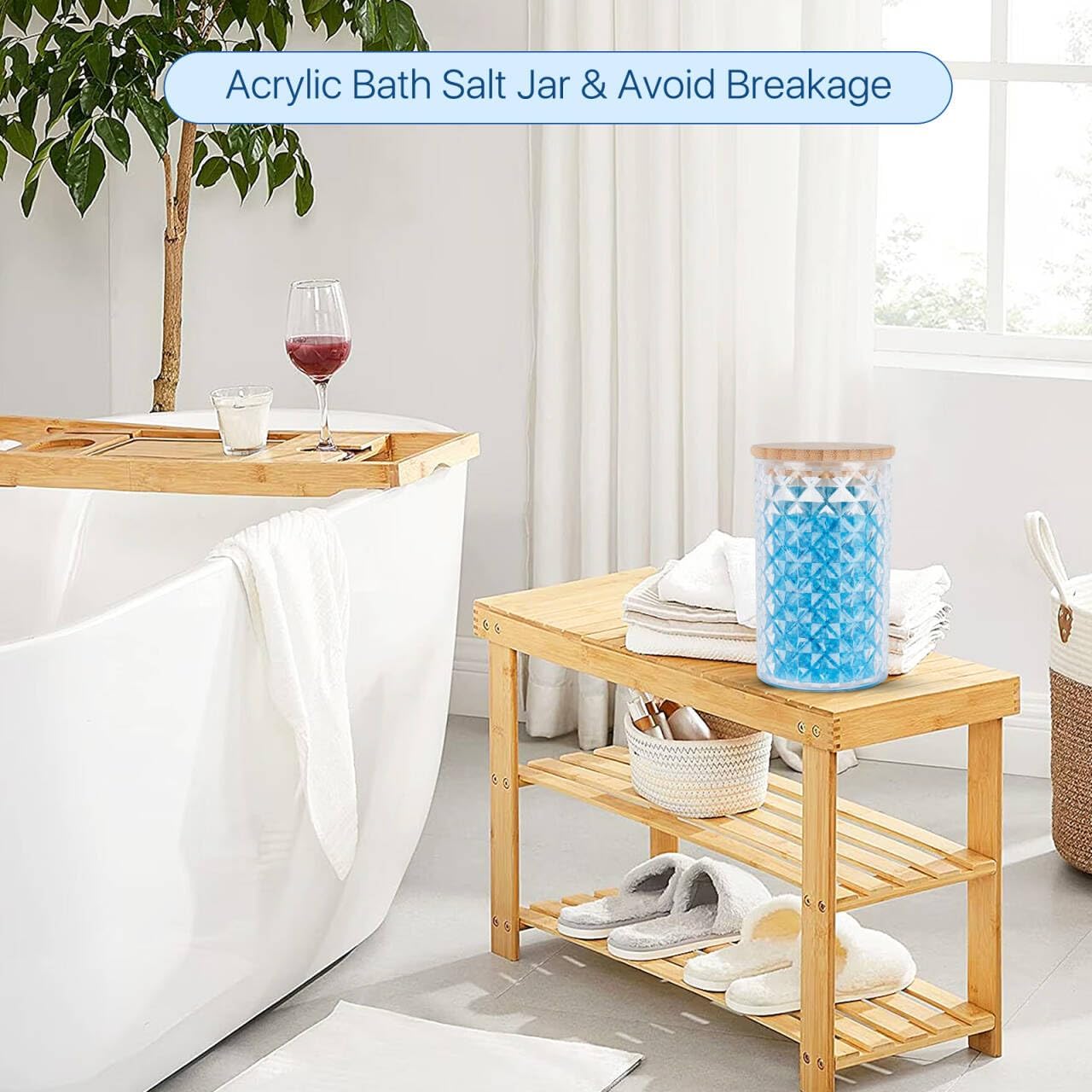 1000ML/33OZ Acrylic Bath Salt Container, Anti-shatter Bath Salt Jars with Airtight Lids & Wooden Scoop, Acrylic Jars with Lids for Coffee, Sugar, Cookie, Bath Tub Accessories for Women
