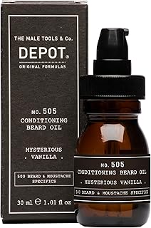 DEPOT No. 505 Conditioning Beard Oil 30ml – Mysterious Vanilla, Apricot, Jojoba & Sunflower Oils for Soft, Shiny, Nourished Facial Hair, Detangles & Strengthens Beard