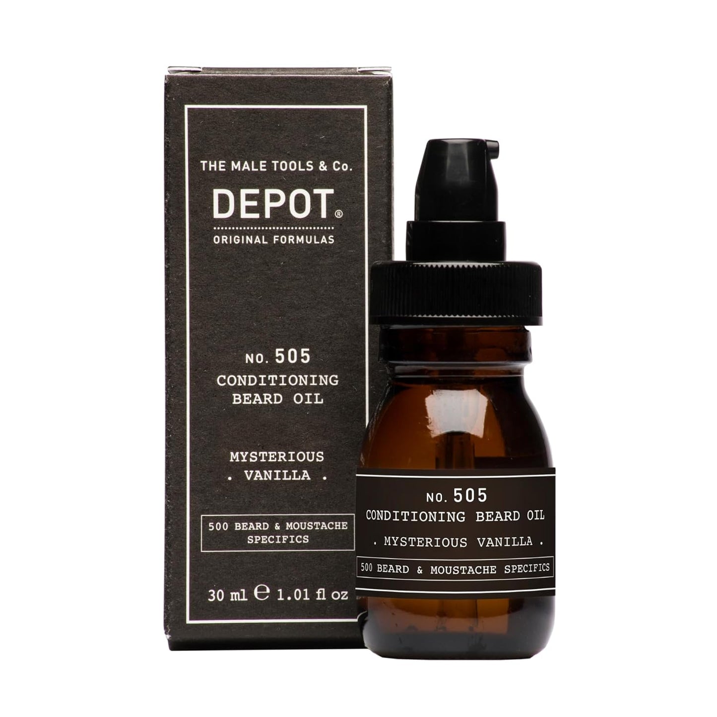 DEPOT No. 505 Conditioning Beard Oil 30ml – Mysterious Vanilla, Apricot, Jojoba & Sunflower Oils for Soft, Shiny, Nourished Facial Hair, Detangles & Strengthens Beard