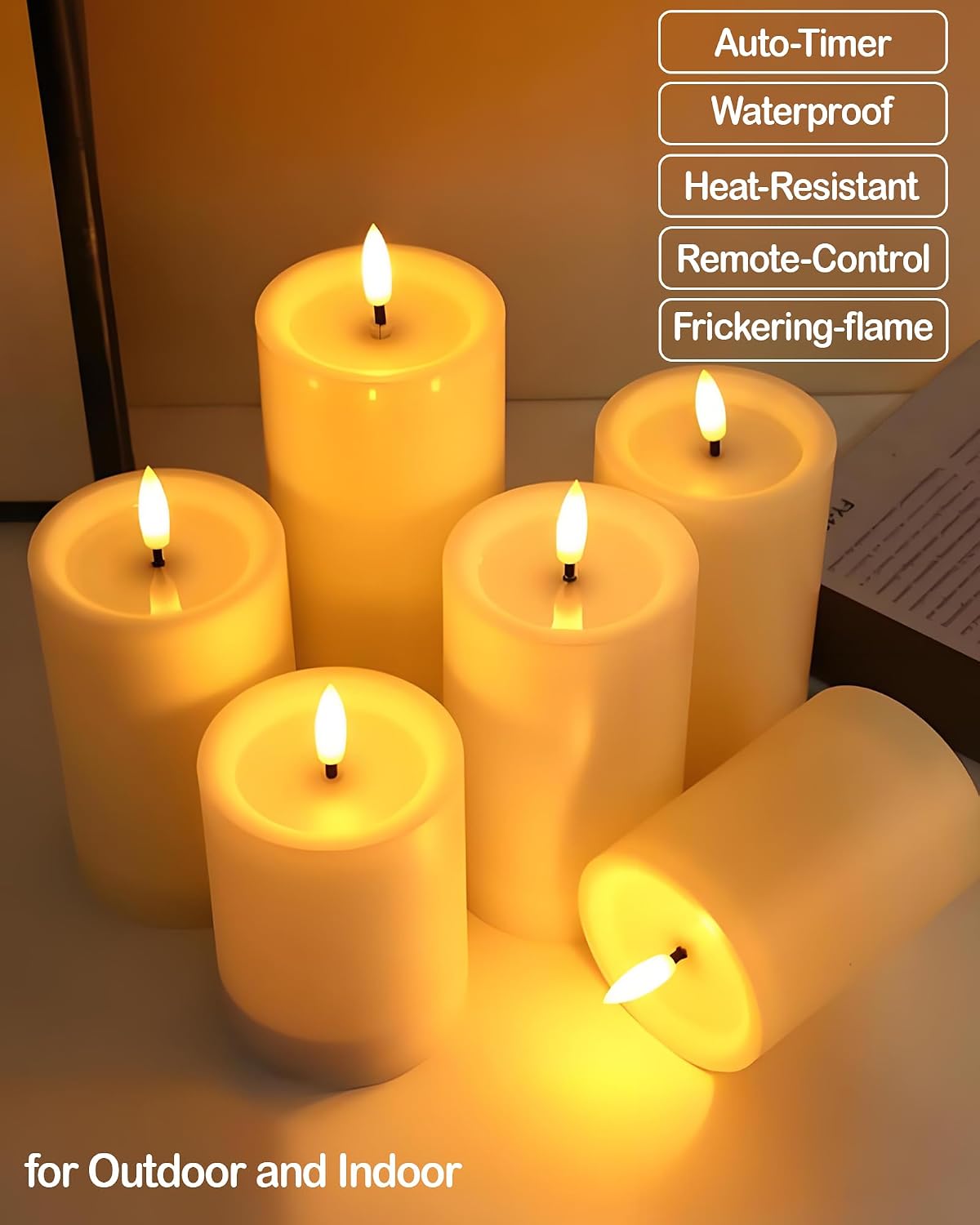 Gmnee 3"x6" Outdoor Waterproof Flameless Candles with Remote Timers Plastic | 2 Pack Battery Operated Candles, LED Candles, Electric Fake Pillar Candles for Patio, Porch, and Lanterns Decor (Ivory)