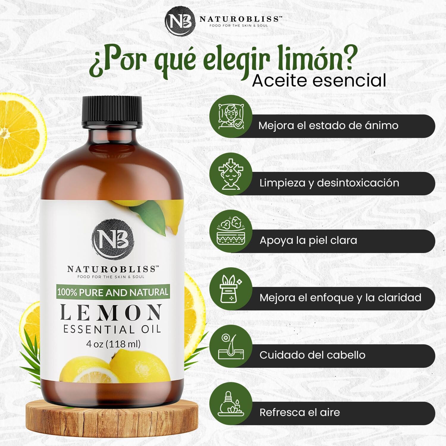 NaturoBliss 100% Pure Lemon Essential Oil Therapeutic Grade Premium Quality (4 fl. oz) with Glass Dropper, Perfect for Aromatherapy