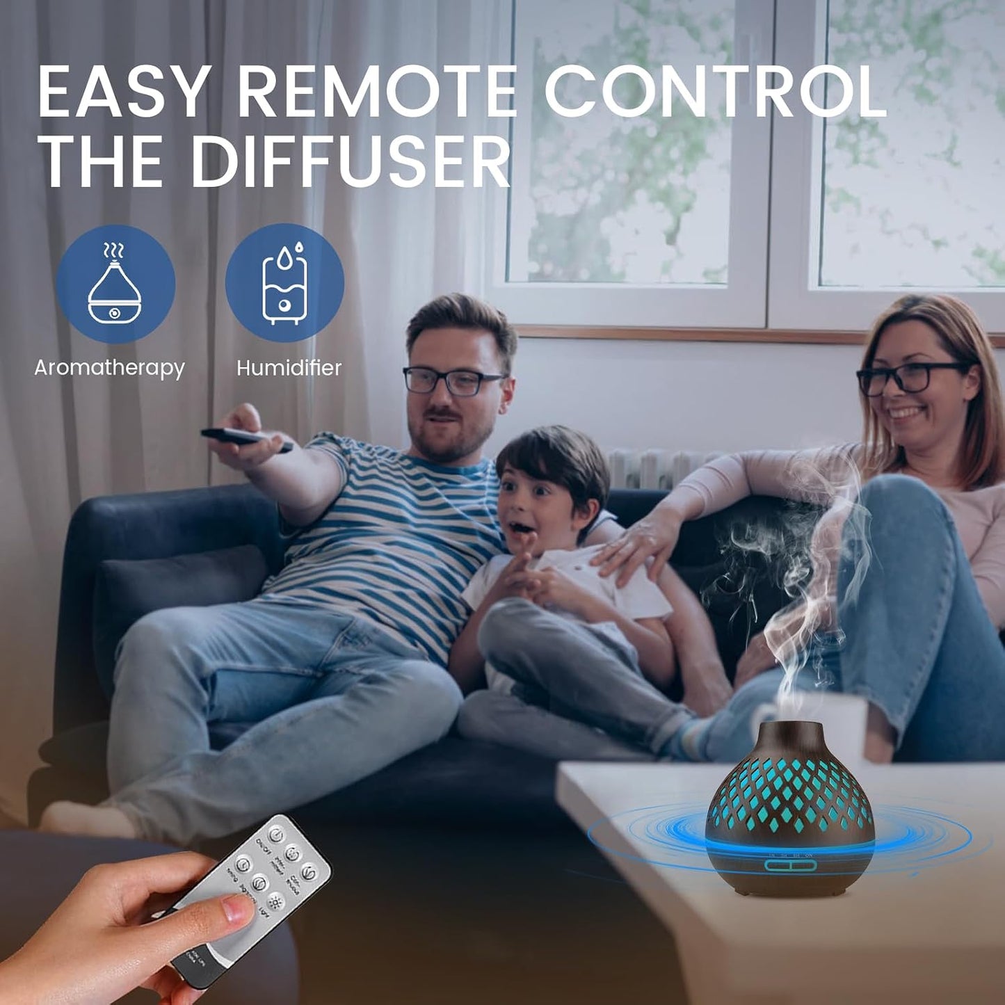 Aeshory Essential Oil Diffuser & 12 Essential Oils Set, 550ML Aromatherapy Diffuser for Home, Ultrasonic Cool Mist Humidifier with Remote Control 4 Timer 7 Color LED Light, Waterless Auto Off, Dark