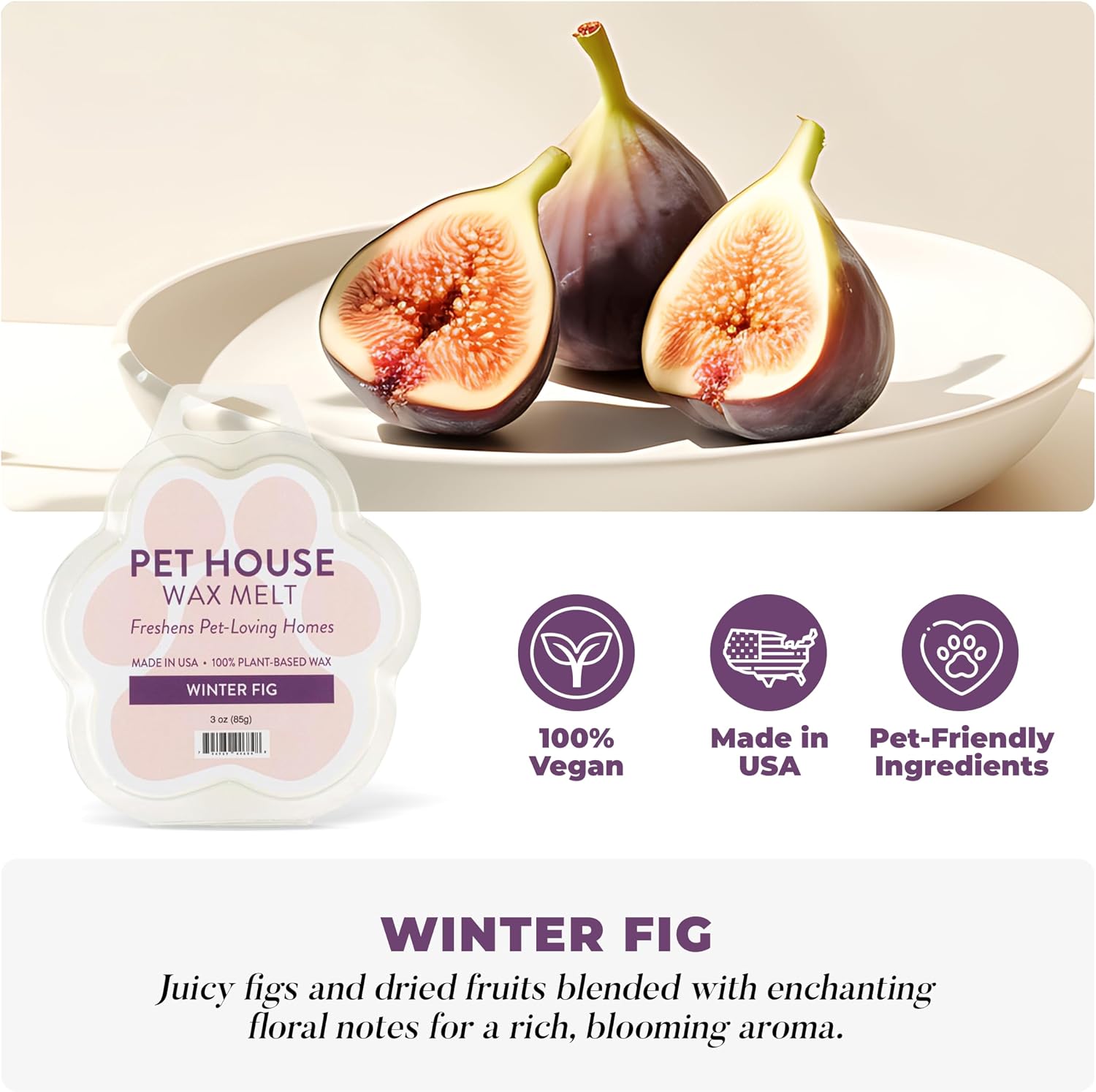One Fur All Pet House Scented Wax Melts, Natural, Plant Based Soy Wax Melts for Pet Odor, Long Lasting Fragrance for Fresh Smelling Homes, Winter Fig