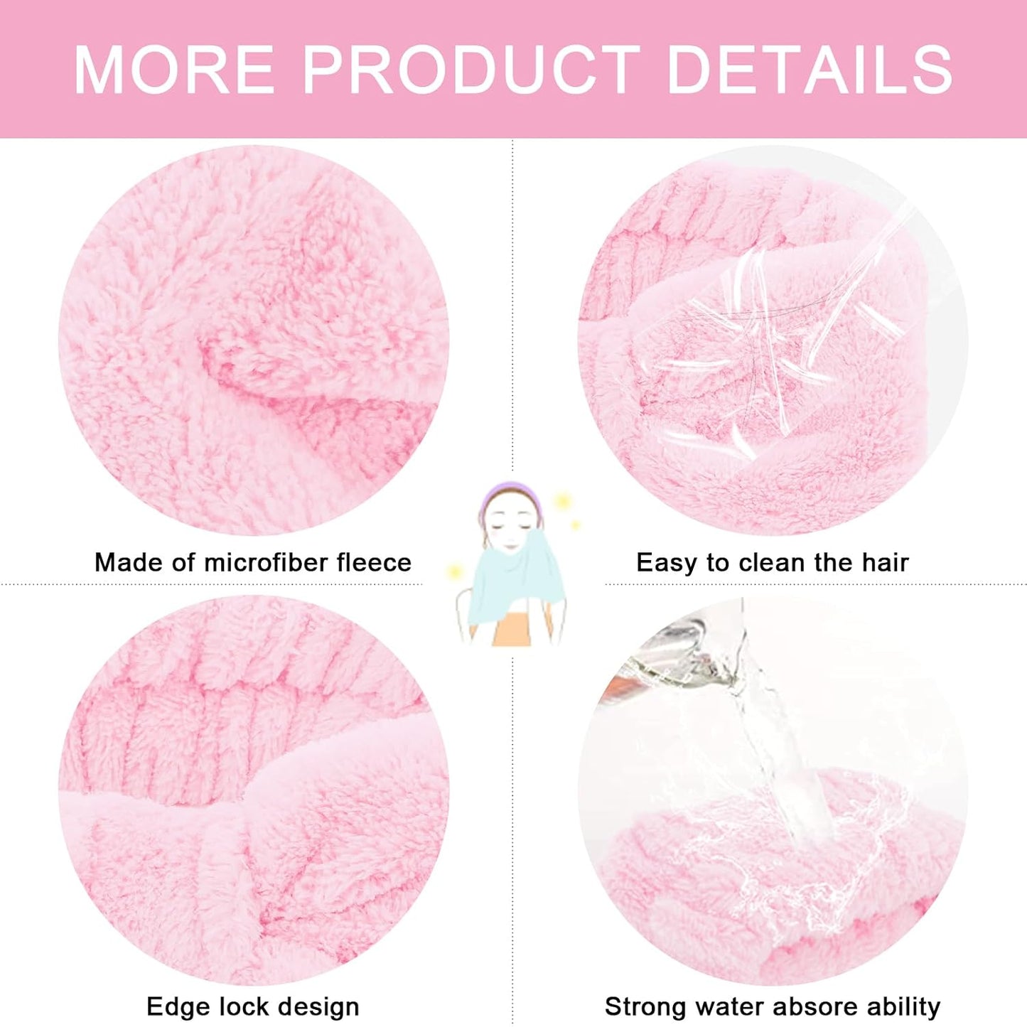 CIEHER 12 PCS Pink Makeup Headband for Women Wrist Washband Scrunchies Cuffs for Washing Face, Soft Bow Hair Band Matching Wristbands, Spa Headband Coral Fleece