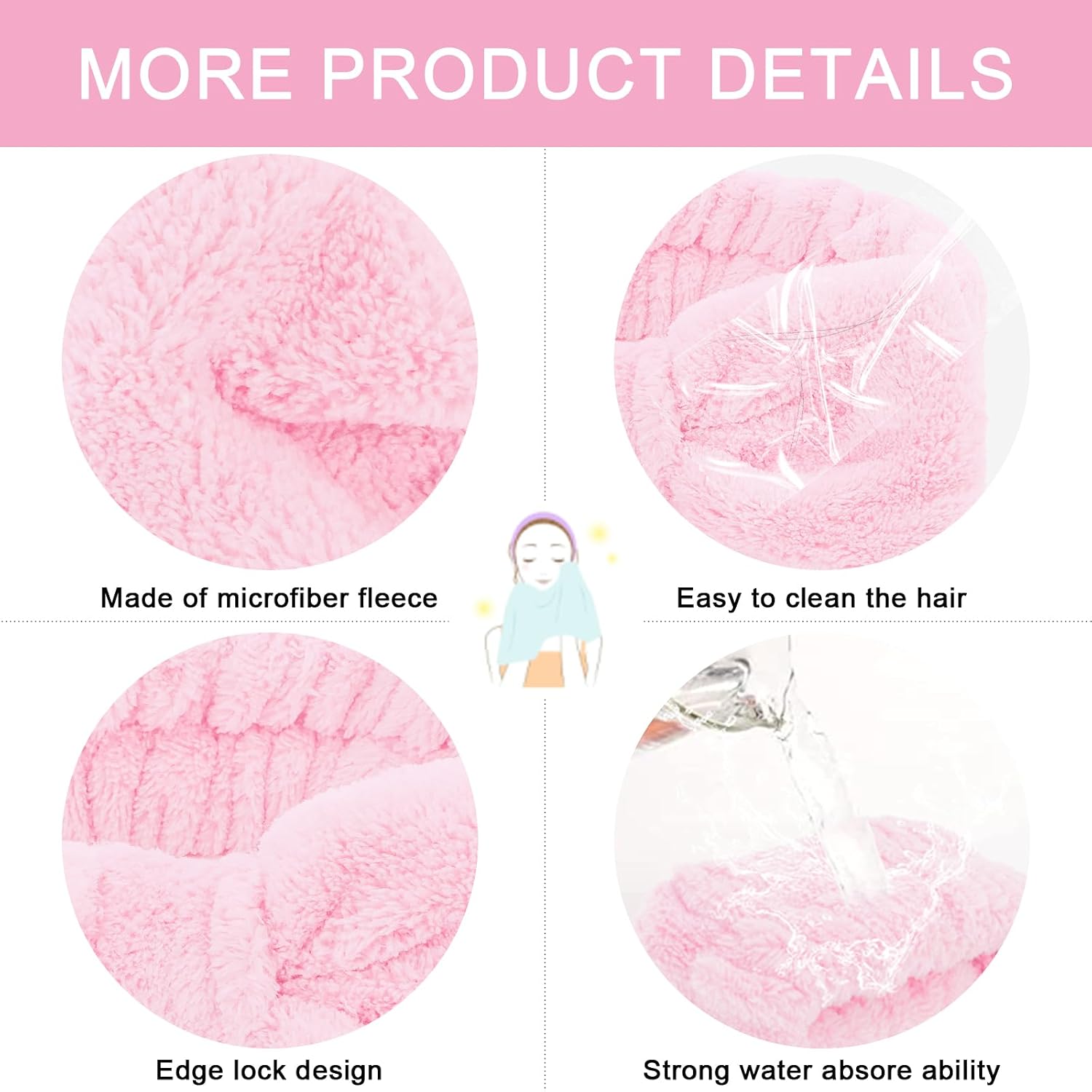 CIEHER 12 PCS Pink Makeup Headband for Women Wrist Washband Scrunchies Cuffs for Washing Face, Soft Bow Hair Band Matching Wristbands, Spa Headband Coral Fleece