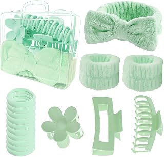 16 Pcs Skincare Headband Set, Face Washing Headband with Wristbands, Hair Claw Clips & Hair Ties, Spa Headbands for Women Girls, Perfect for Facial, Makeup, Shower, Gift Ready Box