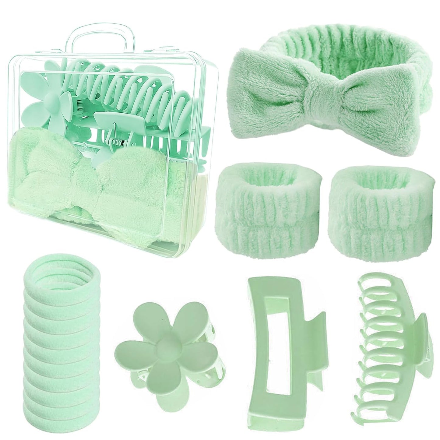 16 Pcs Skincare Headband Set, Face Washing Headband with Wristbands, Hair Claw Clips & Hair Ties, Spa Headbands for Women Girls, Perfect for Facial, Makeup, Shower, Gift Ready Box