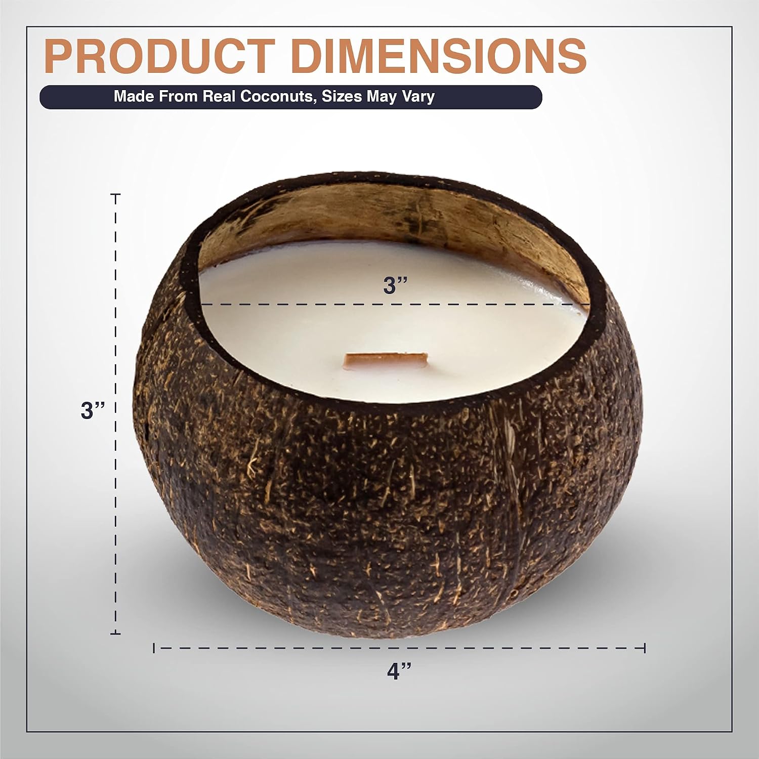 Soy Coconut Candle - Vanilla Scent, Wood Wick, Real Coconut Shell, Eco-Friendly, 45+ Hours Burn Time