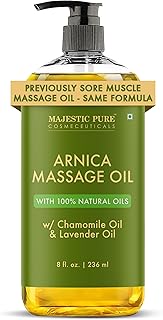 MAJESTIC PURE Arnica Sore Muscle Massage Oil for Massage Therapy - Refreshing and Relaxing - Natural Oils with Lavender & Chamomile Essential Oils - All Skin Types - Men & Women Massage Lotion-8 fl oz