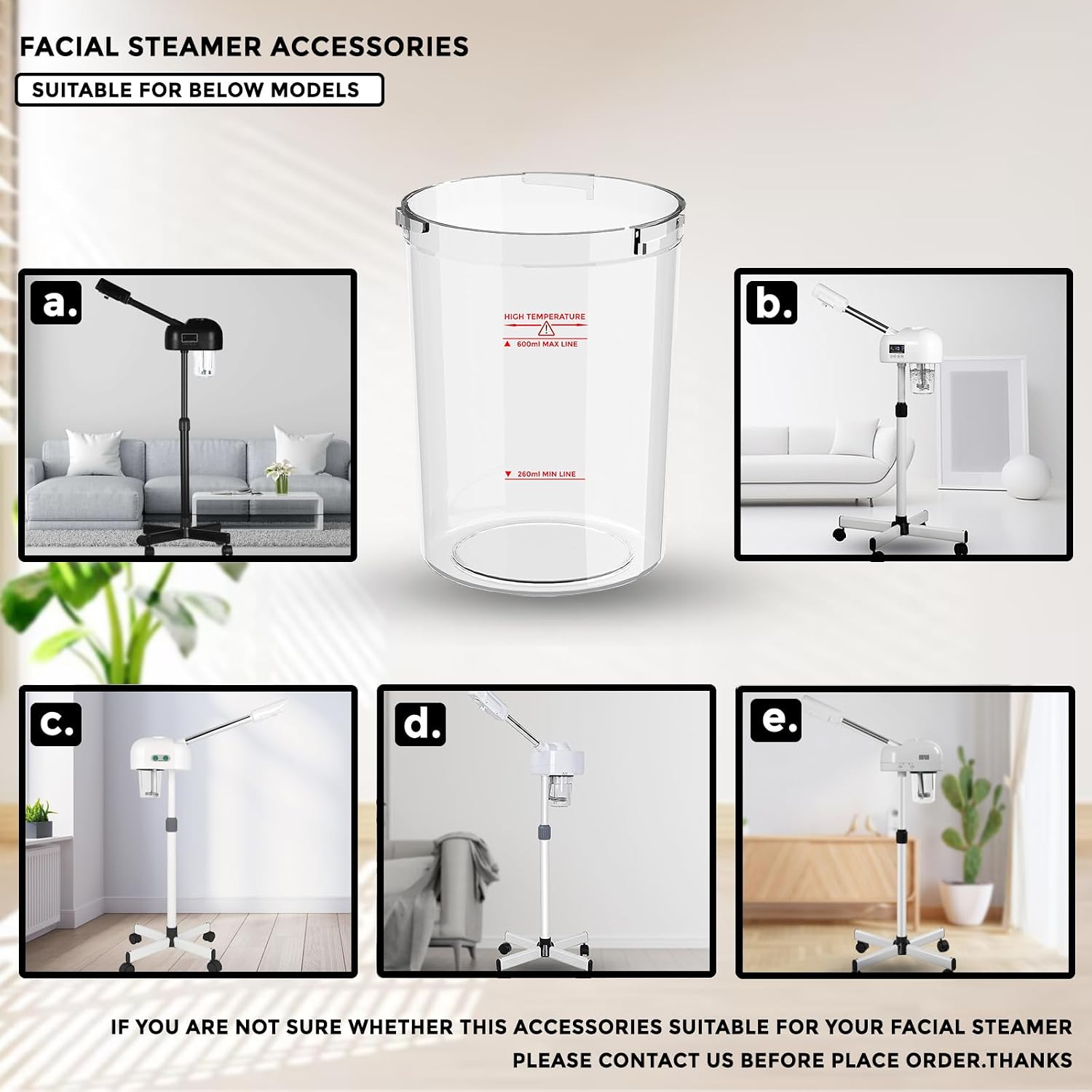 Water Jar for Facial Steamer Professional, Large Capacity Plastic Water Cup for Ozone Facial Steamer Professional Replacement