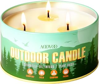 AOOVOO Citronella Candles Outdoor - 3 Wick 12oz Large Camping Candle, Natural Essential Oil Soy Wax Non Toxic, Strong Scented Candles for Outside Backyard Garden Picnic