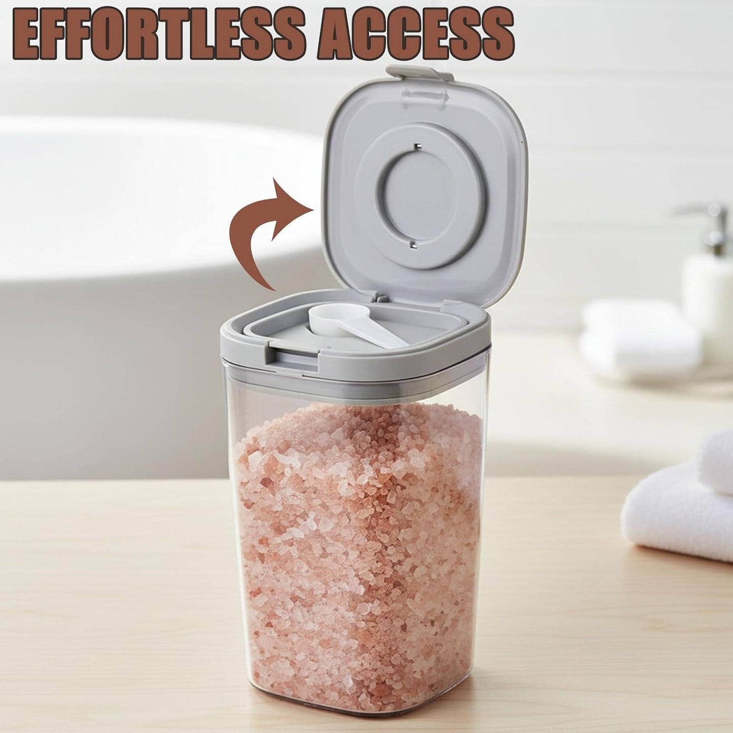 Bath Salt Container 60 Oz, Clear Bathroom Jar with Lid and Spoon for Bath Salts, Epsom Salt, Bath Accessories for Women, Bathroom Decor, Bathtub Supplies and Laundry Powder Storage