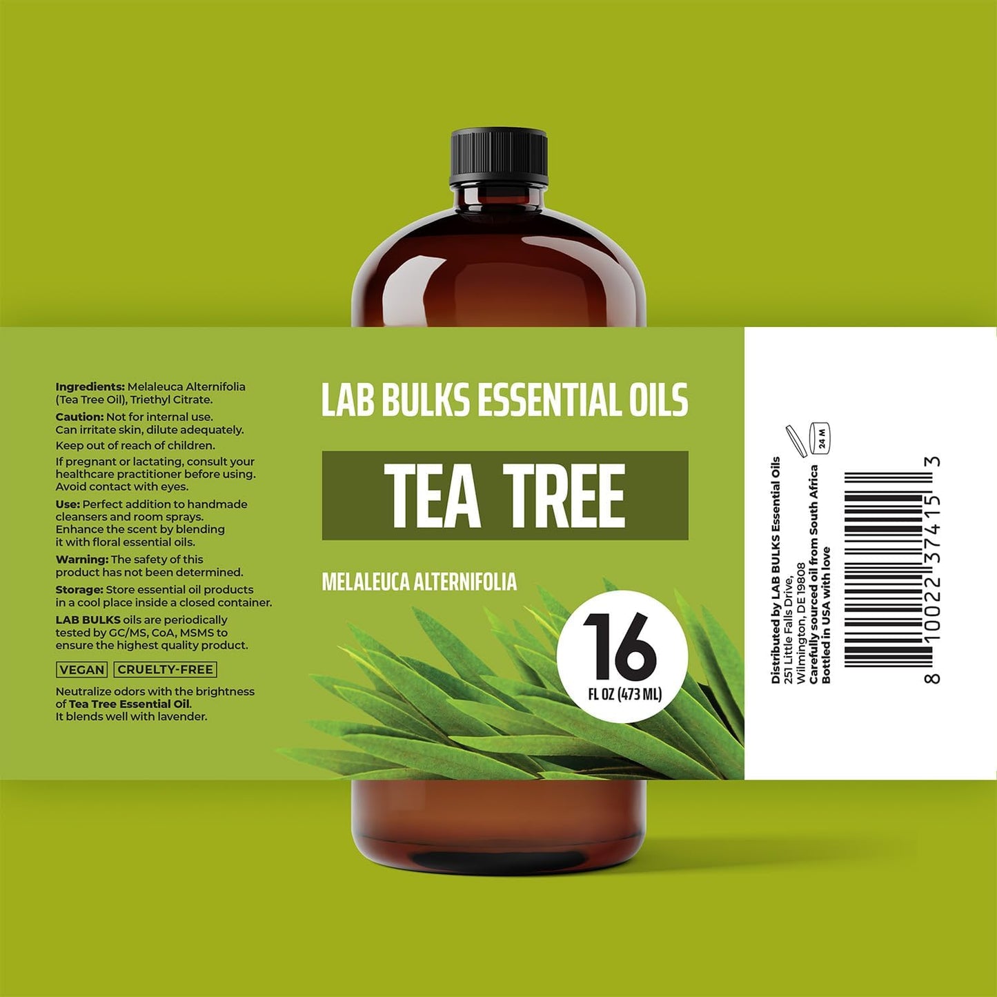 Lab Bulks Essential Oil Tea Tree Essential Oil 16 oz Big Bottle for Diffuser, Face, Hair, Aromatherapy, and Tea Tree Spray (473 ml)
