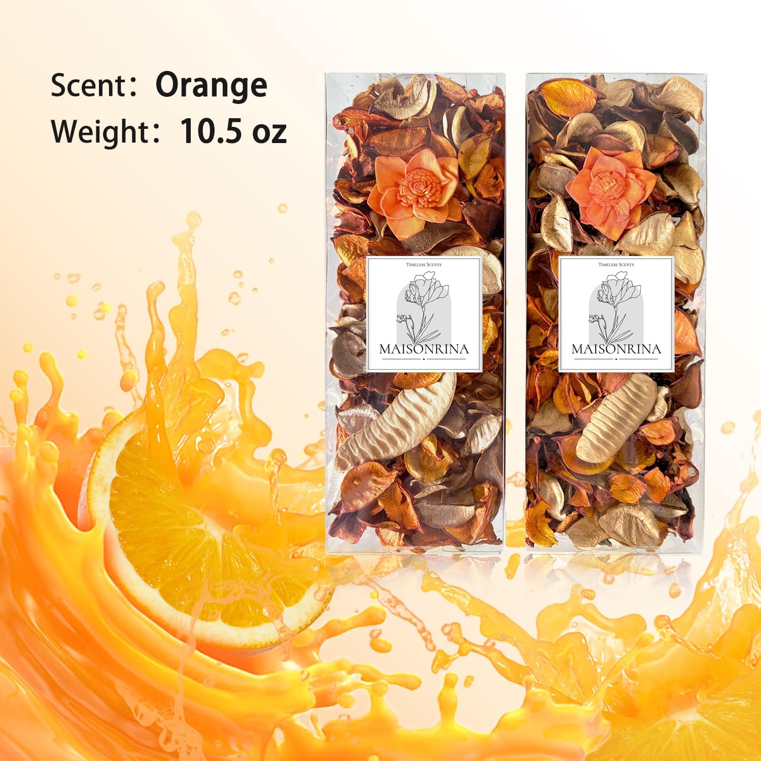 Potpourri Bags,Orange Scented Potpourri Bowl Filler, Decorative Dried Flower, Farmhouse Bathroom Vase Decor(10.5 oz/2 Packs)