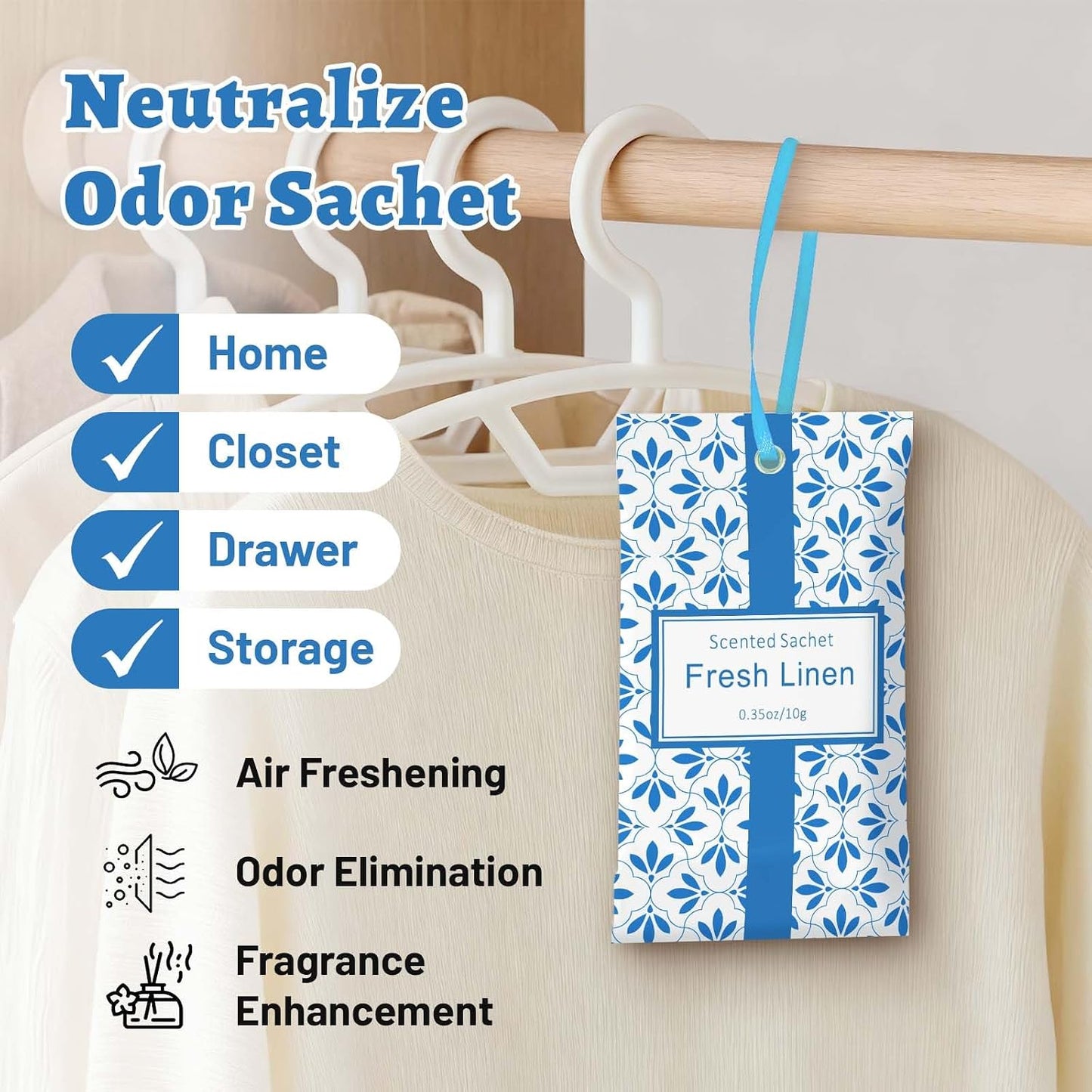 STRN Linen Scented Sachets for Drawer and Closet, Long-Lasting Sachets, 14 Packs for Home Fragrance, Small Space Air Freshener for Wardrobes